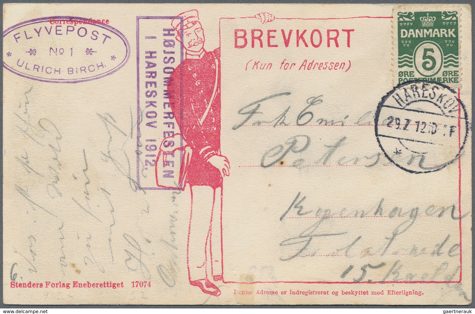 Flugpost Europa: 1912, 29.7., Airmail Card HARESKOV-KOPENHAGEN With Oval "FLYVERPOST No 1 ULRICH BIR - Autres - Europe