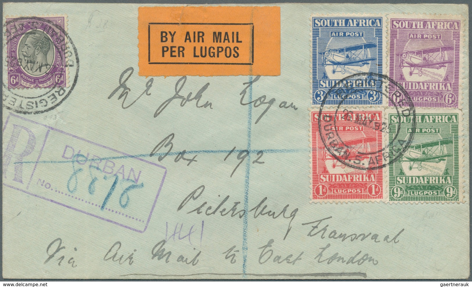 Flugpost Übersee: 1925, Registered Letter With Complete Set Of 1925 Airmail Stamps And Additional 6 - Autres & Non Classés