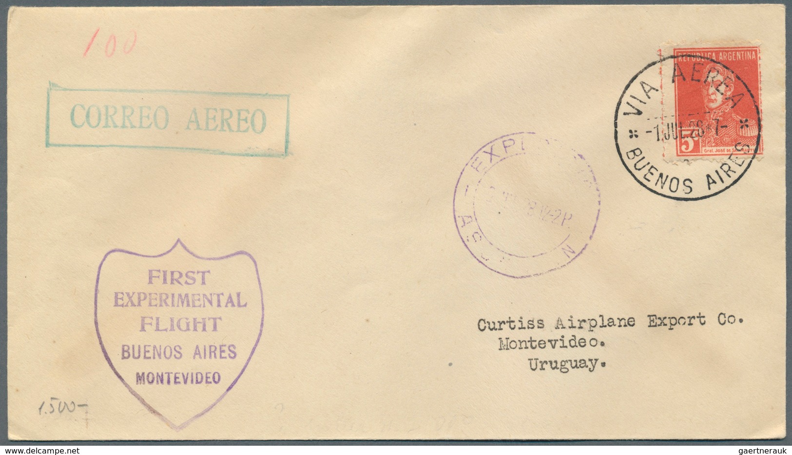 Flugpost Übersee: Südamerika: 1928, Partie mit 9 "First Experiemental Flight"-Briefen mit Spezial-Ca