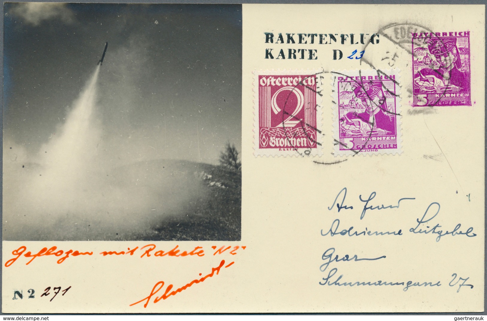 Raketenpost: 1935, Österreich: Schmiedl, Notverordnungs-Rakete N2, komplette Serie mit 6 verschieden