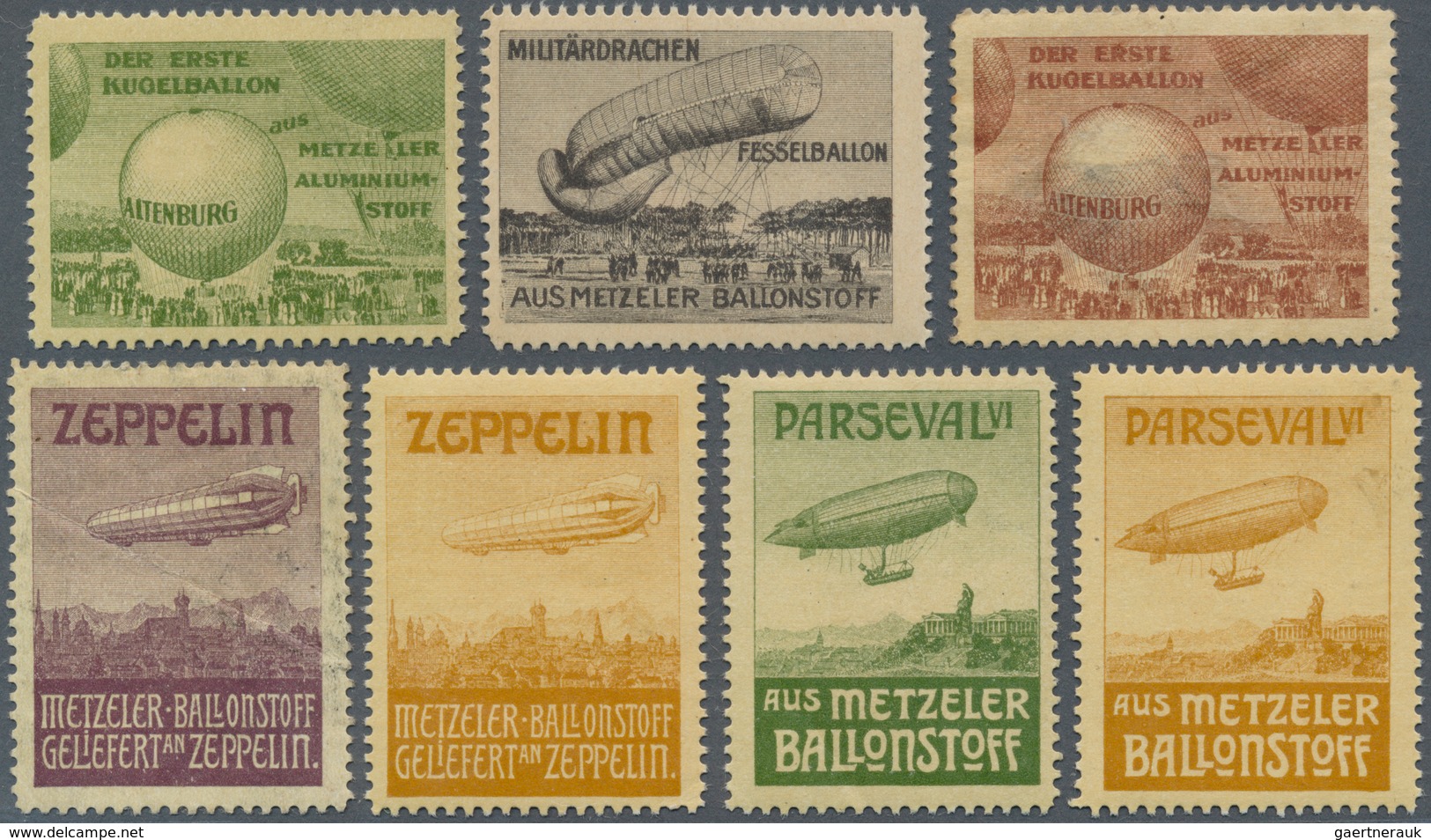 Zeppelinpost Deutschland: 1911 (ca.), 12 Verschiedene Bzw. Verschiedenfarbige Vignetten Der Fa. Metz - Luft- Und Zeppelinpost