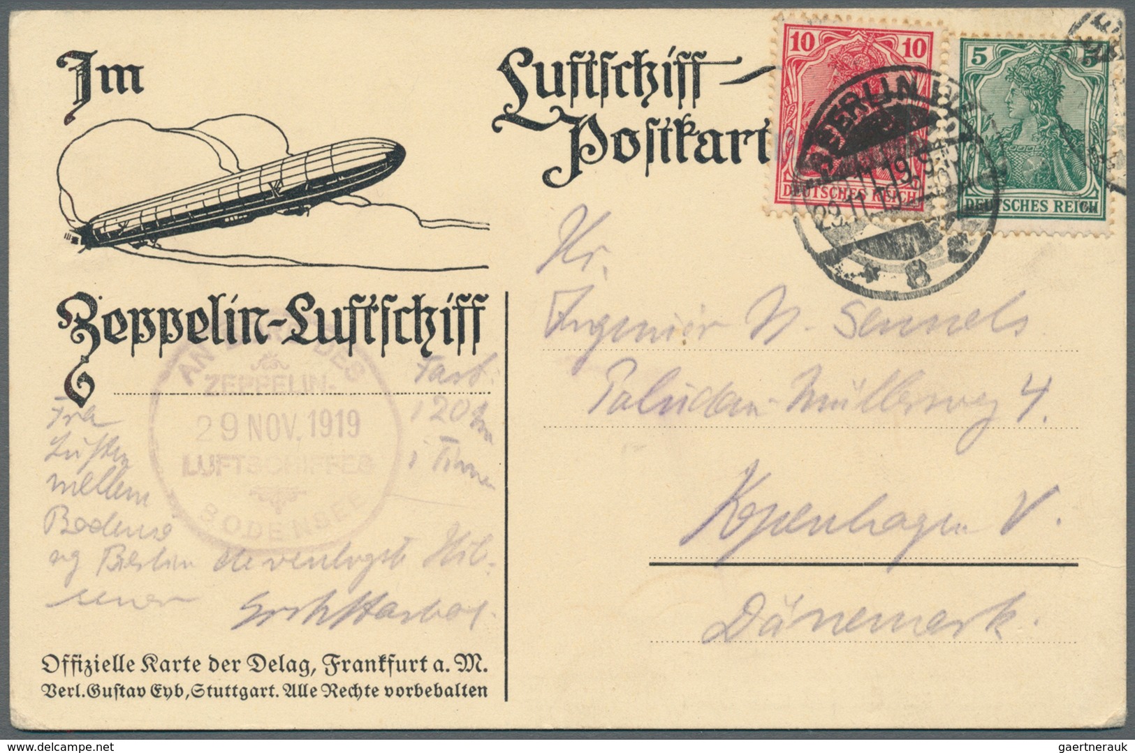 Zeppelinpost Deutschland: 1919, LZ 120 (Bodensee), Delag-Karte Mit 10 Pfg. Und 5 Pfg. Germania Von " - Luft- Und Zeppelinpost