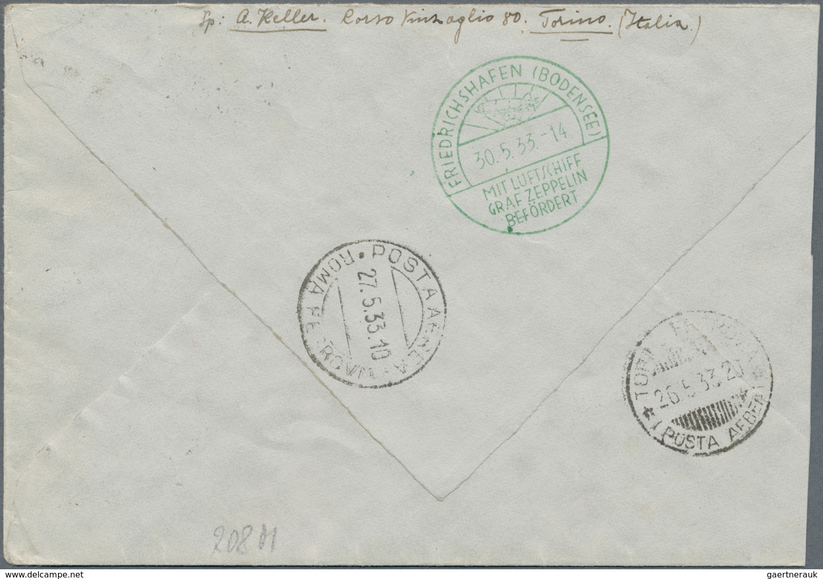 Zeppelinpost Europa: 1933, Italienische Graf Zeppelin Marke 15 Lire Auf Brief Von "ROMA 29 5.33" Nac - Autres - Europe