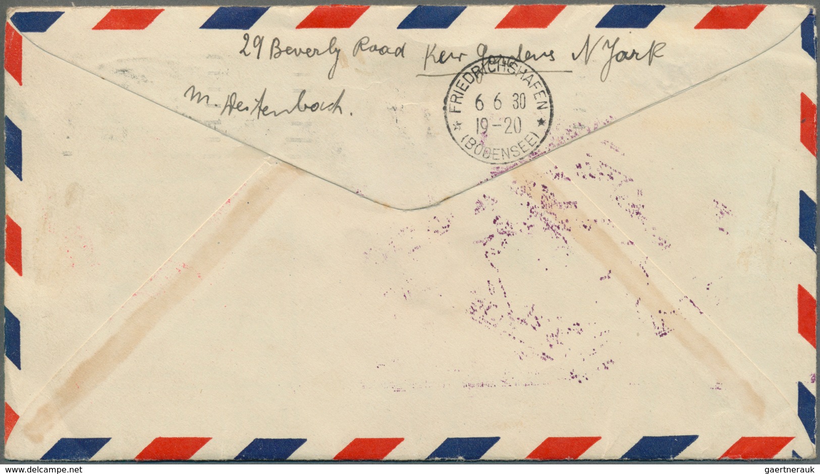 Zeppelinpost Übersee: USA: 1930, $1.30 Graf Zeppelin (Scott C14), Neat “Varick Station” Slogan Cance - Zeppelins