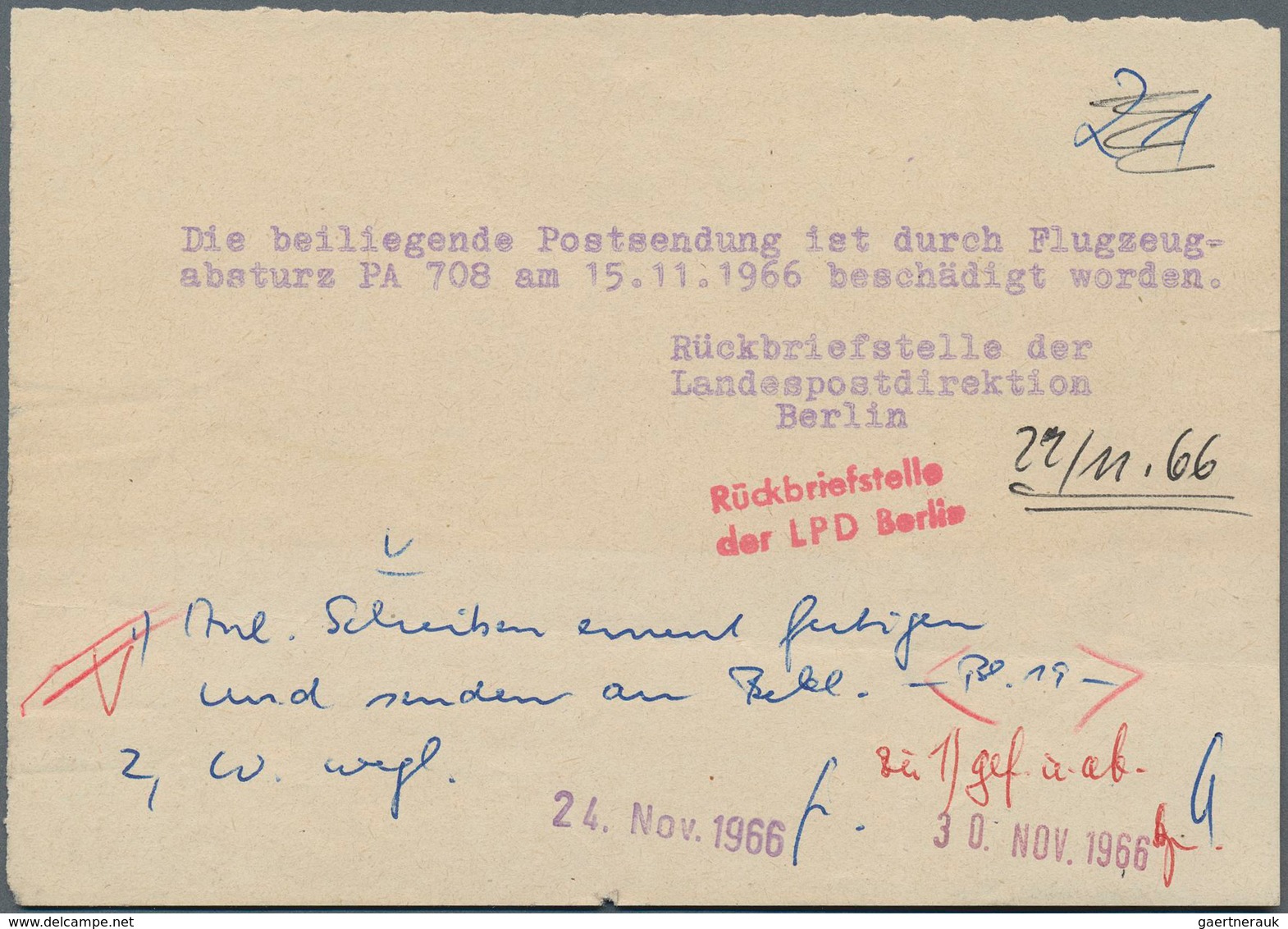 Katastrophenpost: 1966, 15.11., Crash Of The Cargo Flight PA 708 Near Dallgow (GDR Near Berlin). Wit - Sonstige & Ohne Zuordnung