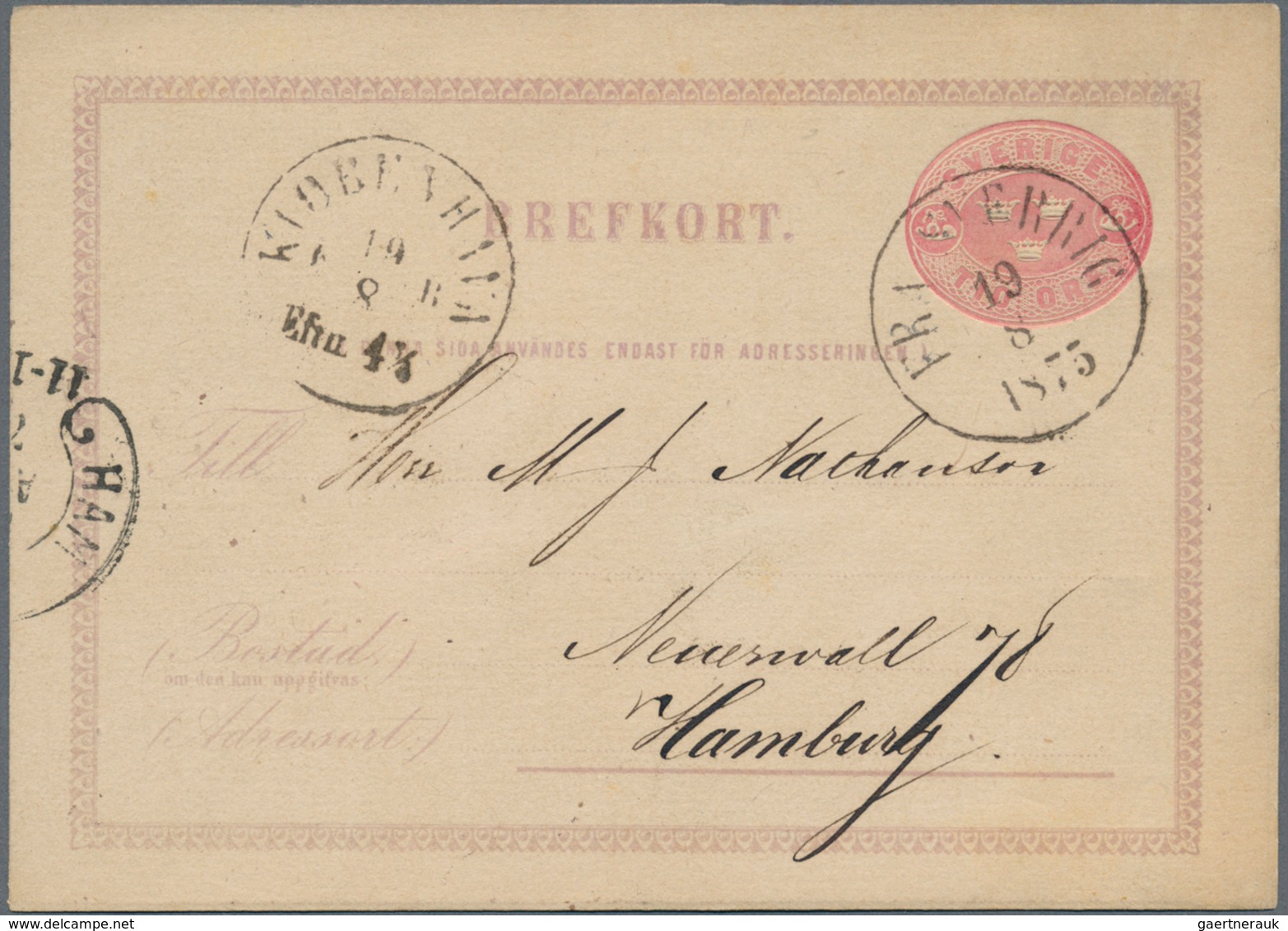 Schiffspost Deutschland: 1875/1878, 10 Öre Red/violet Psc With Manuscript Sender Malmö, On The Front - Sonstige & Ohne Zuordnung