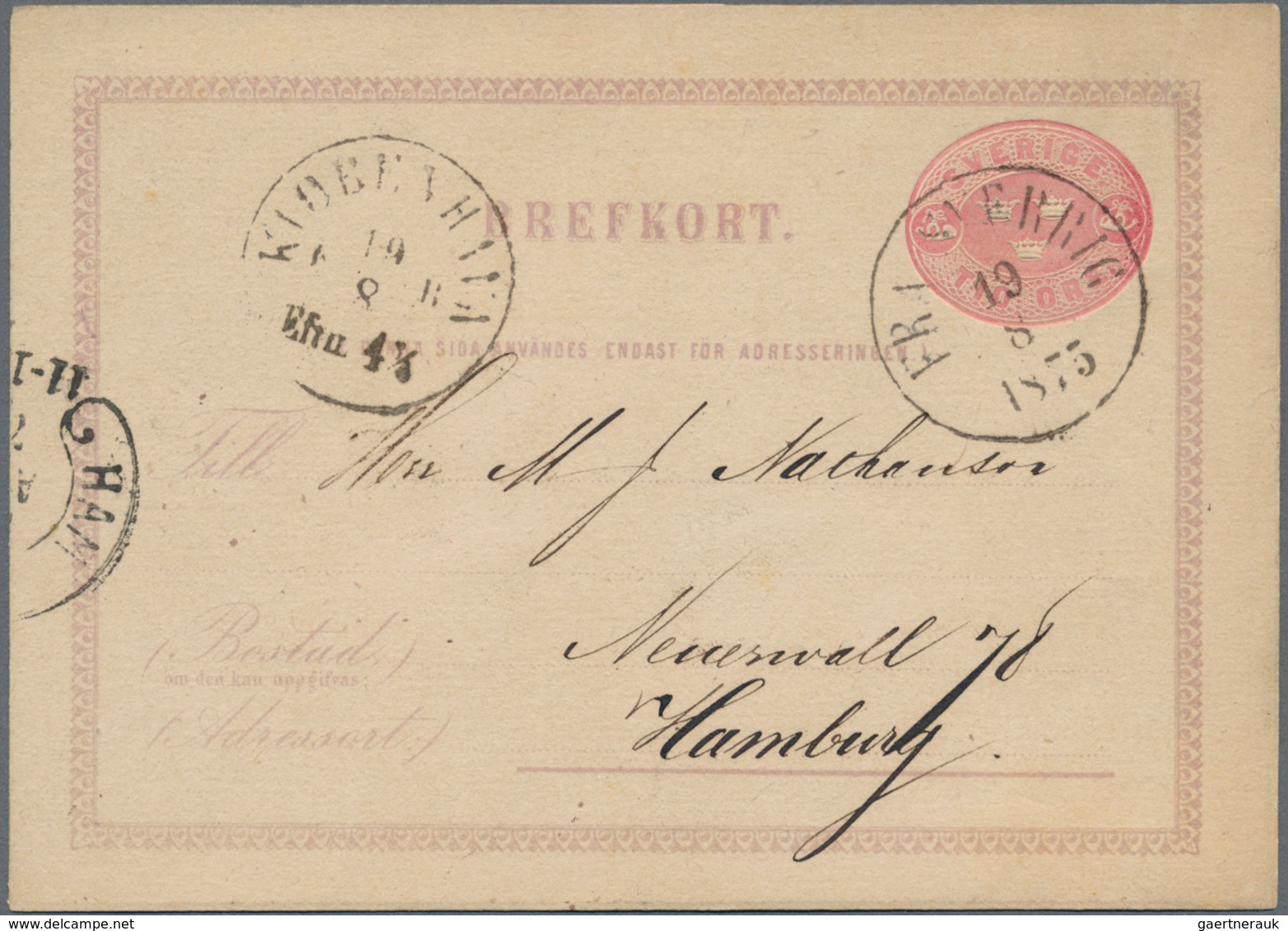 Schiffspost Deutschland: 1875/1878, 10 Öre Red/violet Psc With Manuscript Sender Malmö, On The Front - Autres & Non Classés