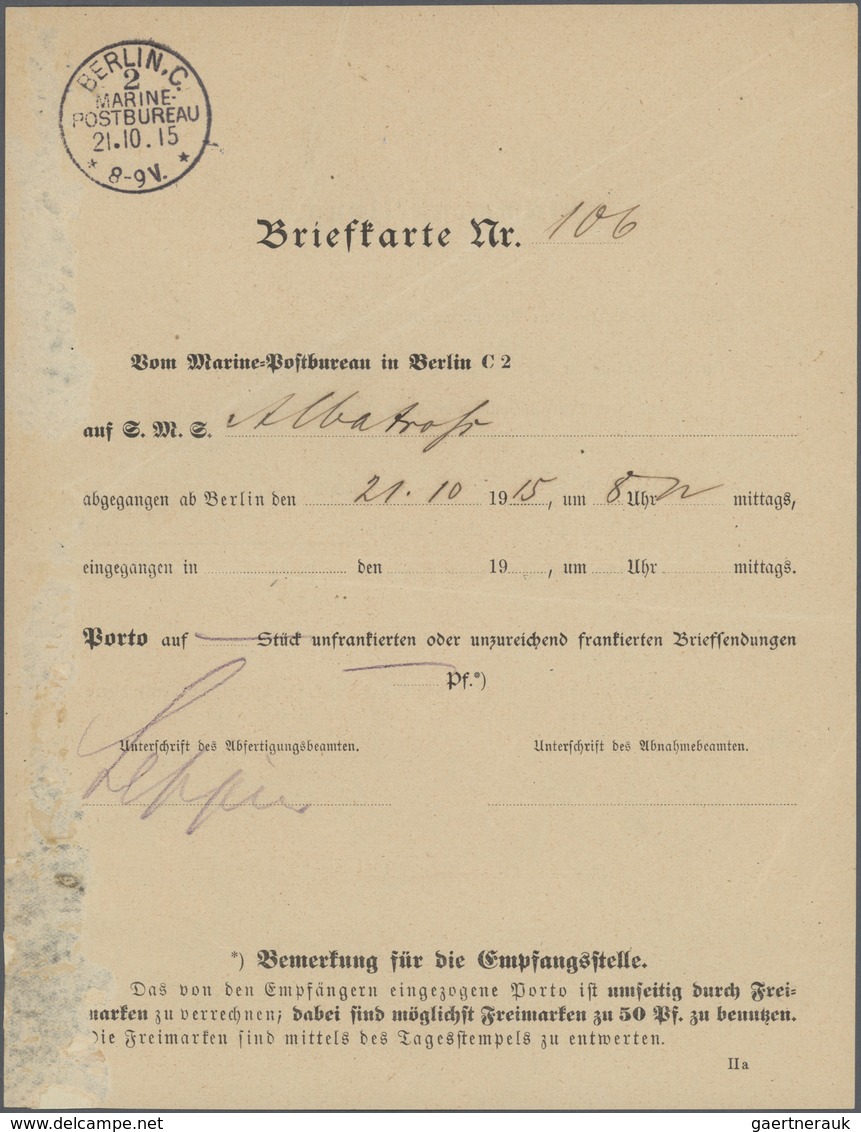 Deutsche Schiffspost - Marine: 1915 Formular "Briefkarte Nr....SMS" (hs.Albatros) M. Post-o "Berlin - Autres & Non Classés