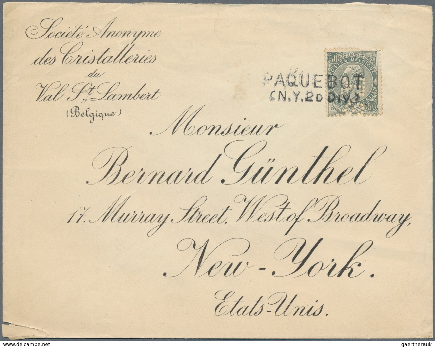 Schiffspost Alle Welt: 1893/1903, Belgium, 3 Commercial Covers Addressed To New York: 25 C Blue With - Autres & Non Classés