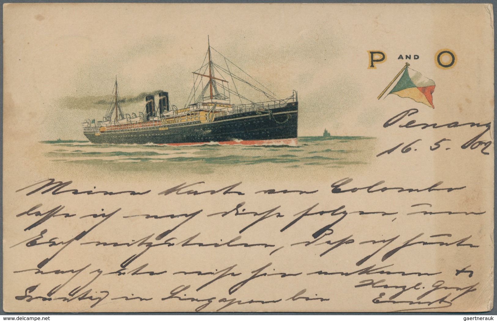 Schiffspost Alle Welt: 1902, Picture Post Card Of "P & O" Steamer Written From PENANG Addressed To D - Autres & Non Classés