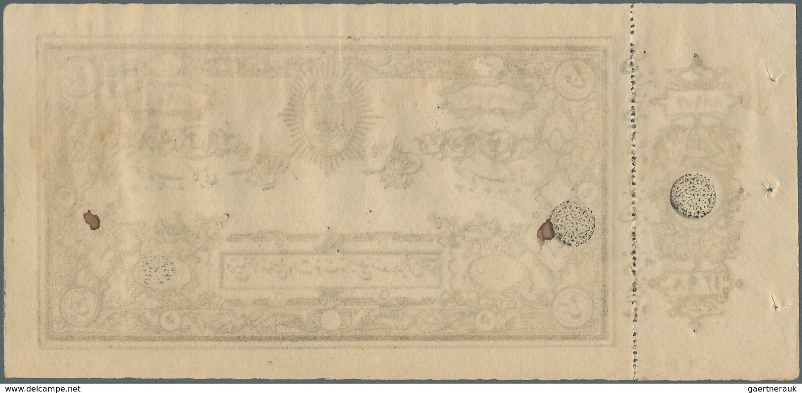Afghanistan: 5 Rupees SH1298 (1919), P.2a, Small Tear At The Counterfoil At Lower Left And Pinholes - Afghanistán