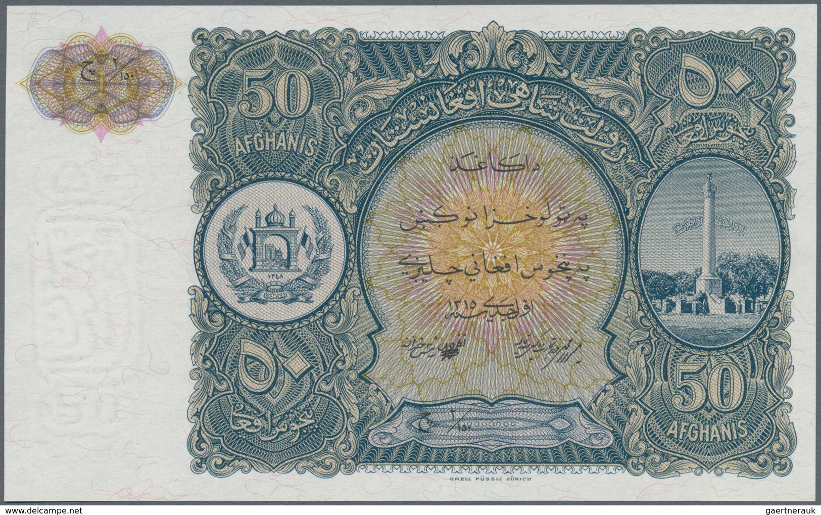 Afghanistan: 50 Afghanis ND(1936) P. 19r, Remainder W/o Serial, In Crisp Original Condition With Bri - Afghanistán