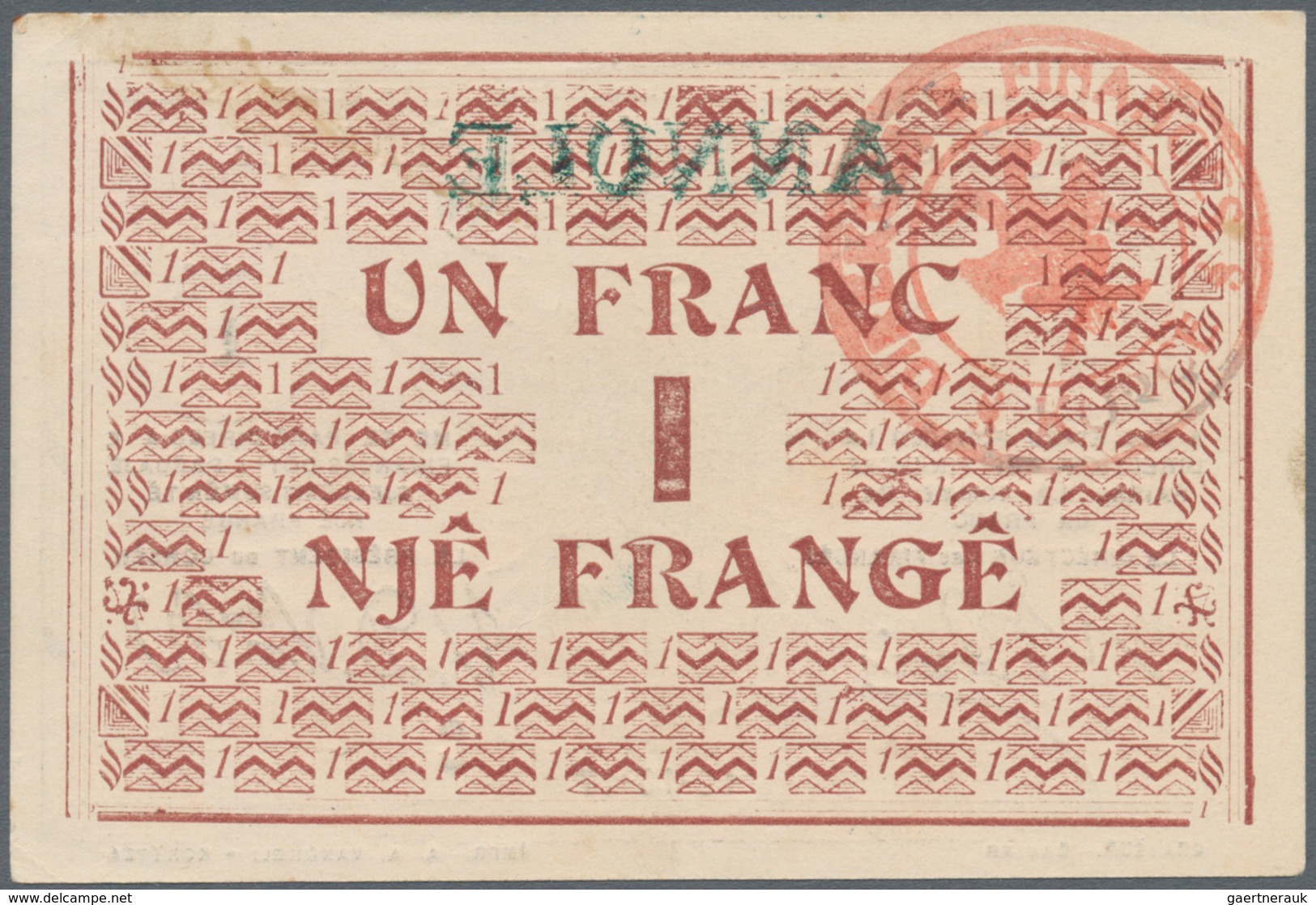 Albania / Albanien: 1 Frang 10.10.1917 P. S146 With Green Overprint Annule At Upper Border On Front, - Albanie