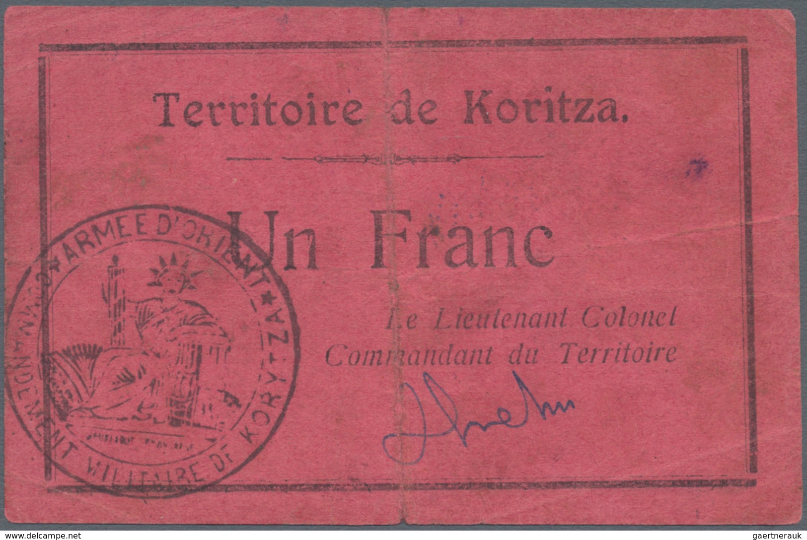 Albania / Albanien: 1 Frange 1920 P. S154, Used With Folds And Creases, Stronger Center Fold Causing - Albanie