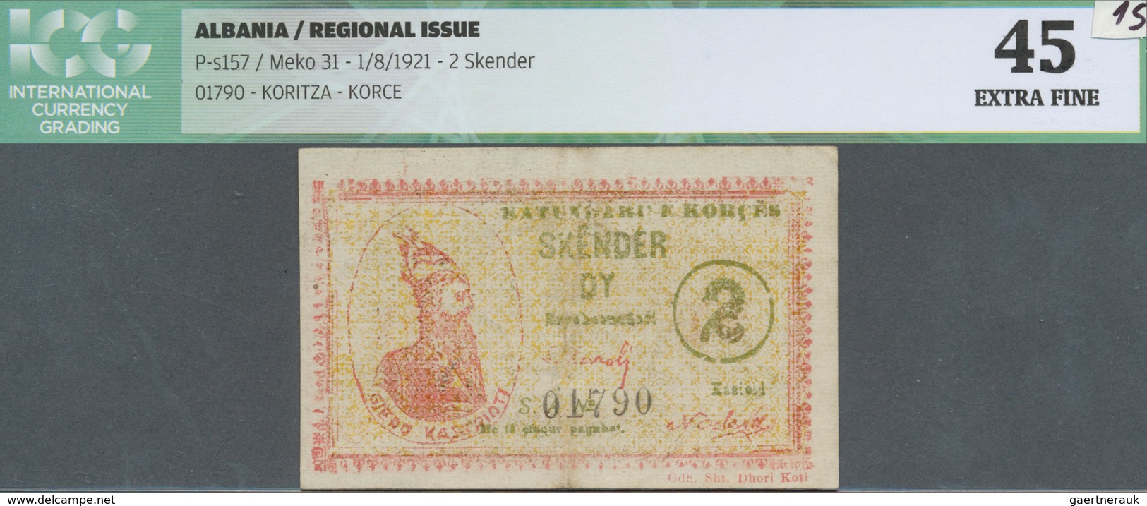 Albania / Albanien: 2 Skender 01.08.1921 P. S157, S/N 01790, Seldom Seen Issue, Center Fold, Handlin - Albanie