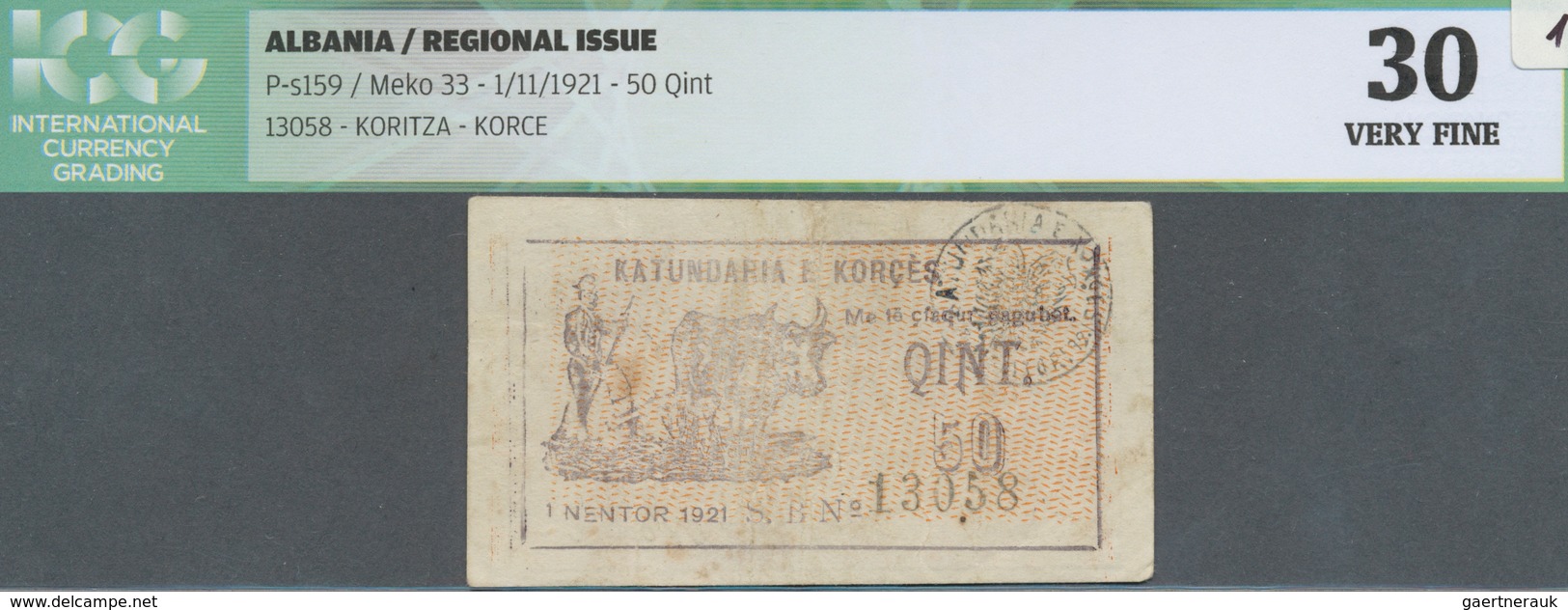 Albania / Albanien: Seldom Seen Regional Issue Of 50 Qint 01.11.1921 Koritza / Korce P. S159, Serial - Albanie