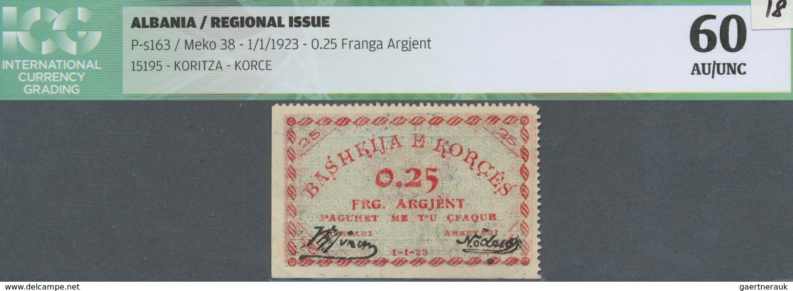 Albania / Albanien: 0.25 Franga Argjent 01.01.1923 P. S163, Unfolded, Crisp Paper And Original Color - Albania
