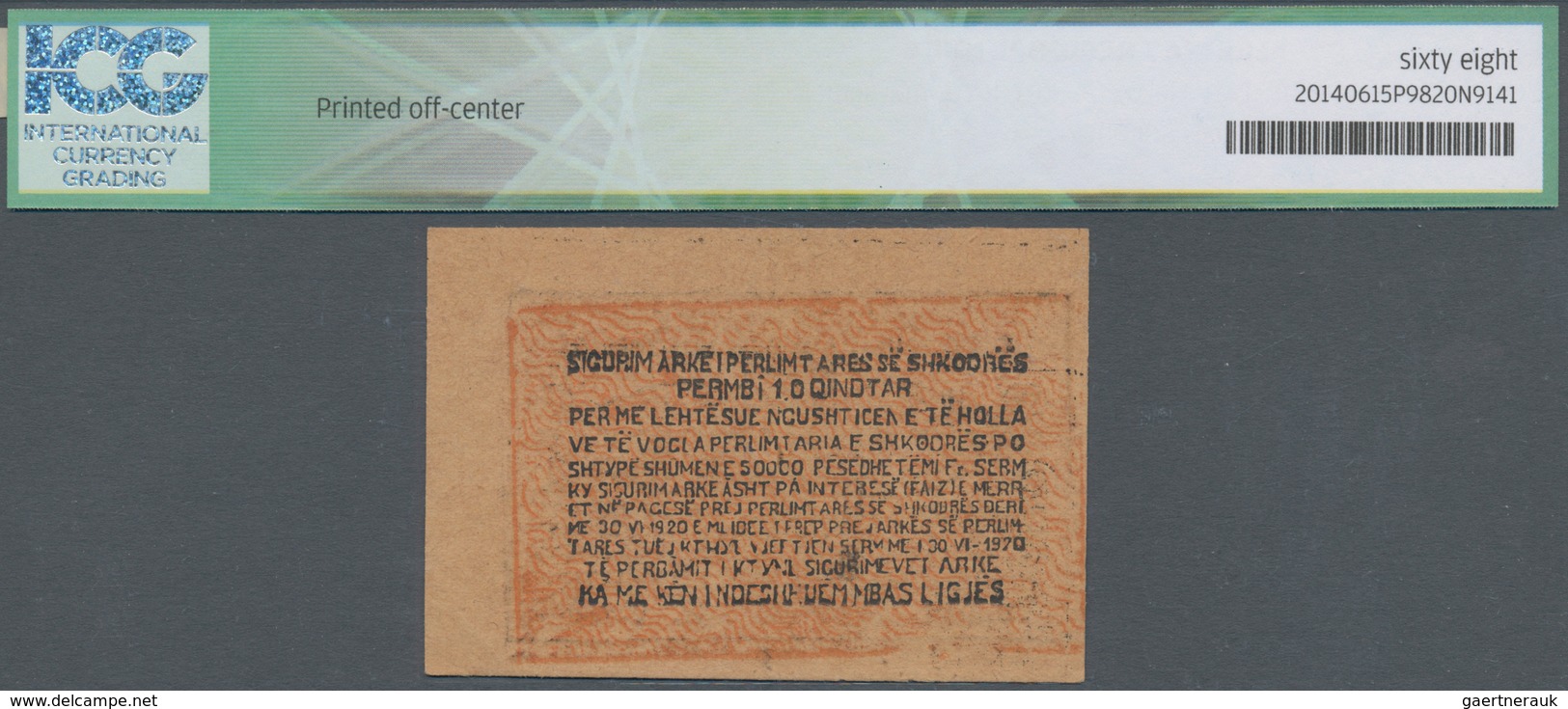 Albania / Albanien: 10 Qindthar 30.01.1920 P. S172, In Crisp Original Condition, W/o Serial, Conditi - Albania