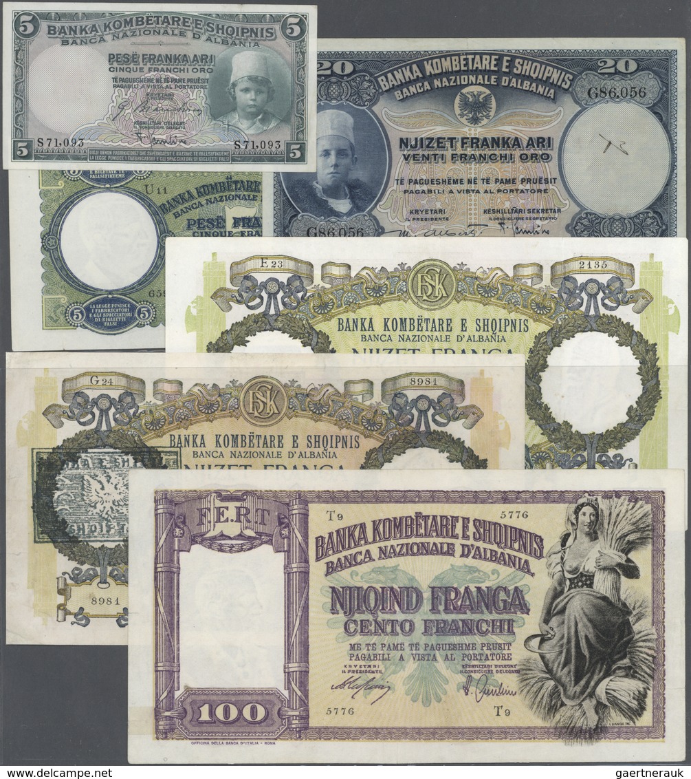 Albania / Albanien: Set Of 38 Notes Containing 1x 5 Franka ND(1926) P. 2b (VF), 7x 20 Franka ND(1926 - Albania