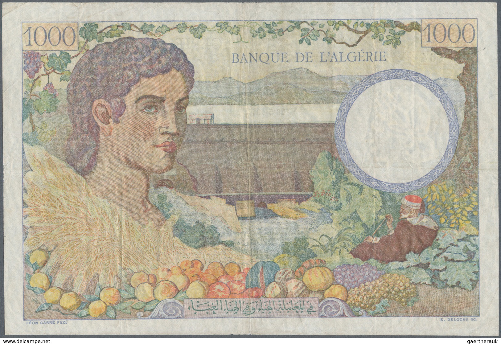 Algeria / Algerien: 1000 Francs 1941 P. 86, S/N 3052164 C.123, Banque De L'Algerie, Watermark Woman' - Algeria