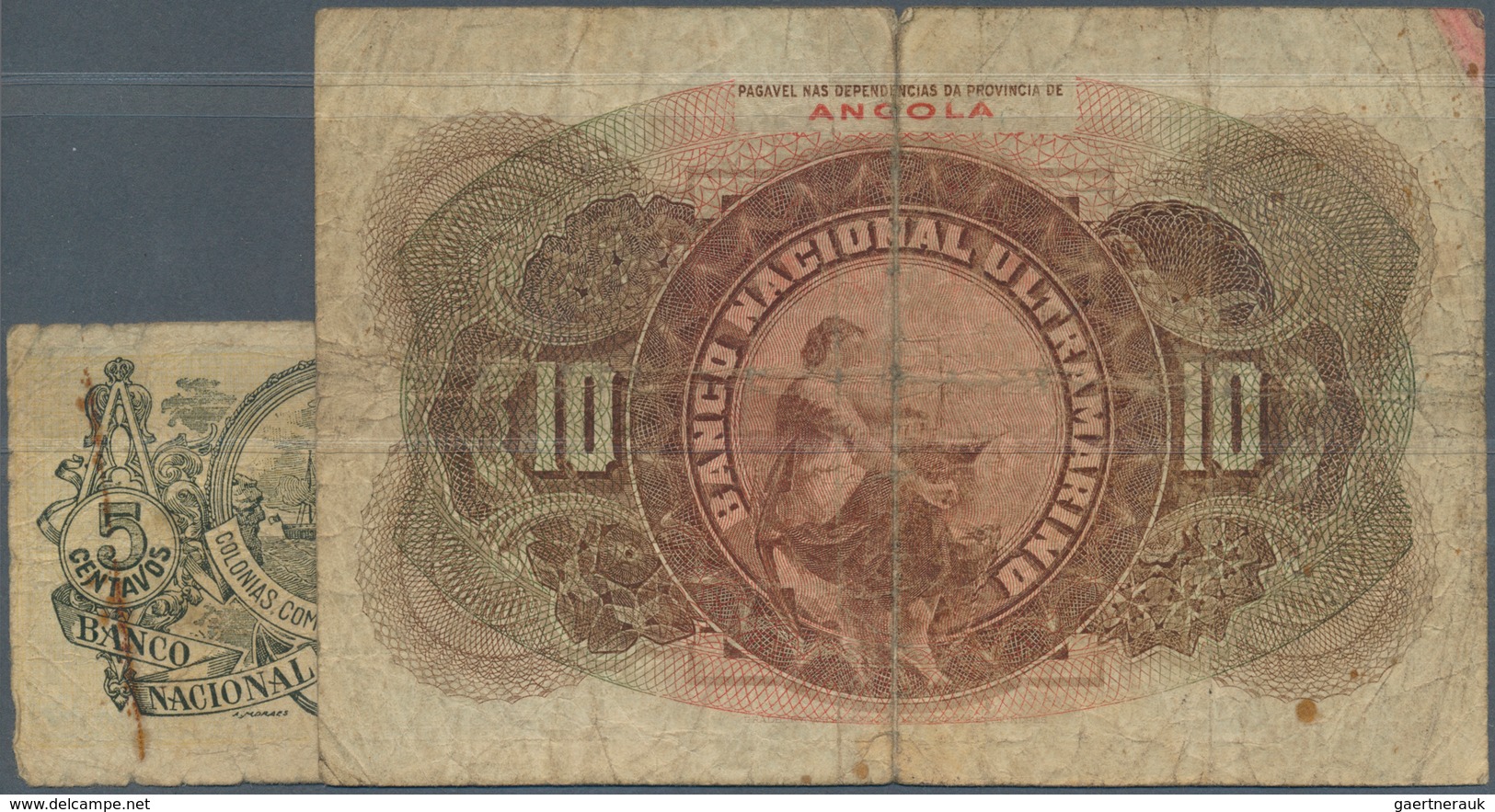 Angola: Banco Nacional Ultramarino Pair With 5 Centavos 1918 P.49 And 10 Escudos 1921 P.58, Both Wit - Angola