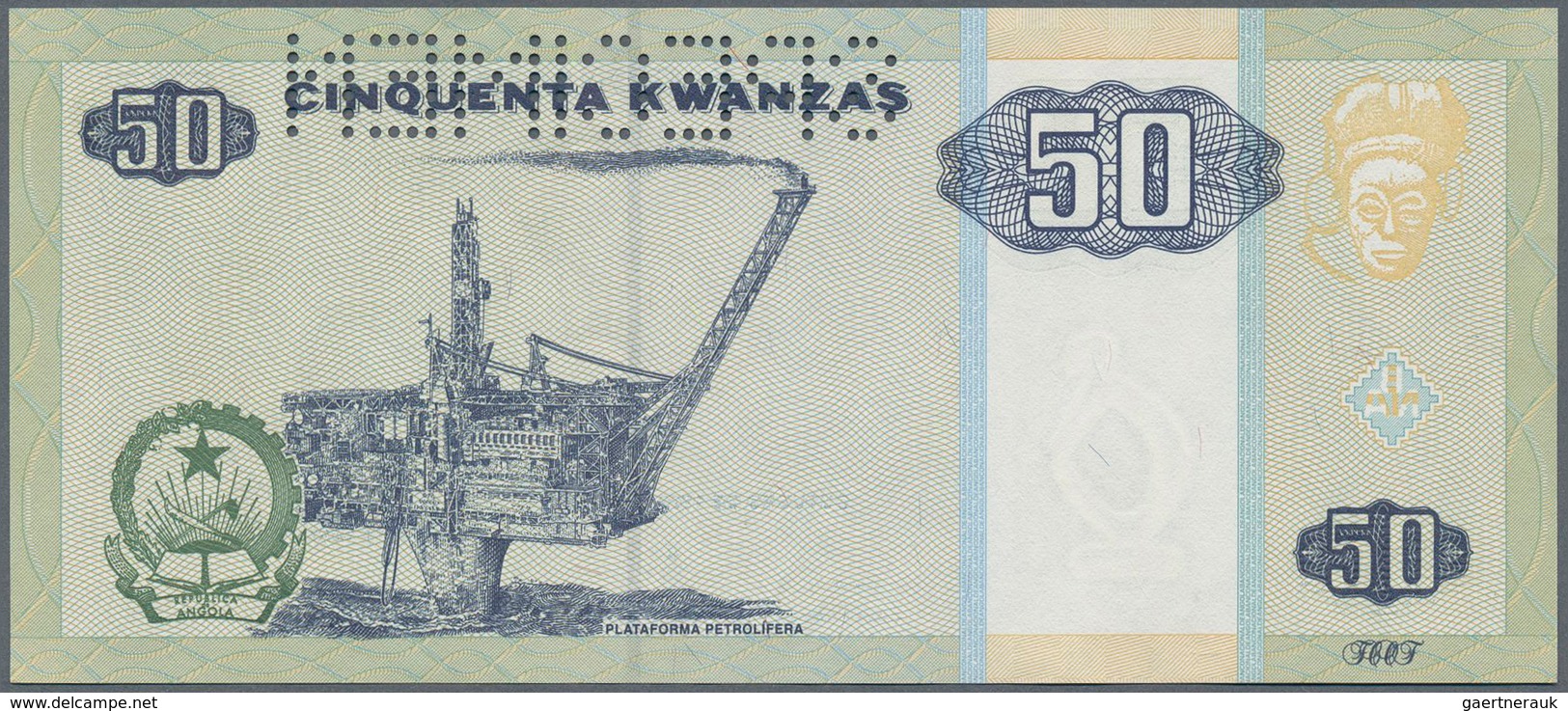 Angola: 50 Kwanzas 1999 Specimen P. 146as With Zero Serial Numbers, Specimen Perforation In Conditio - Angola