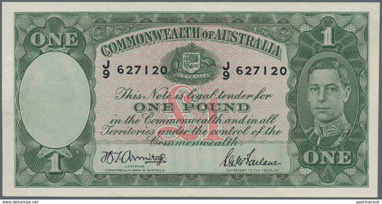 Australia / Australien: 1 Pound ND(1938-52) P. 26b, 3 Very Light And Hard To See Bends In Paper, No - Autres & Non Classés