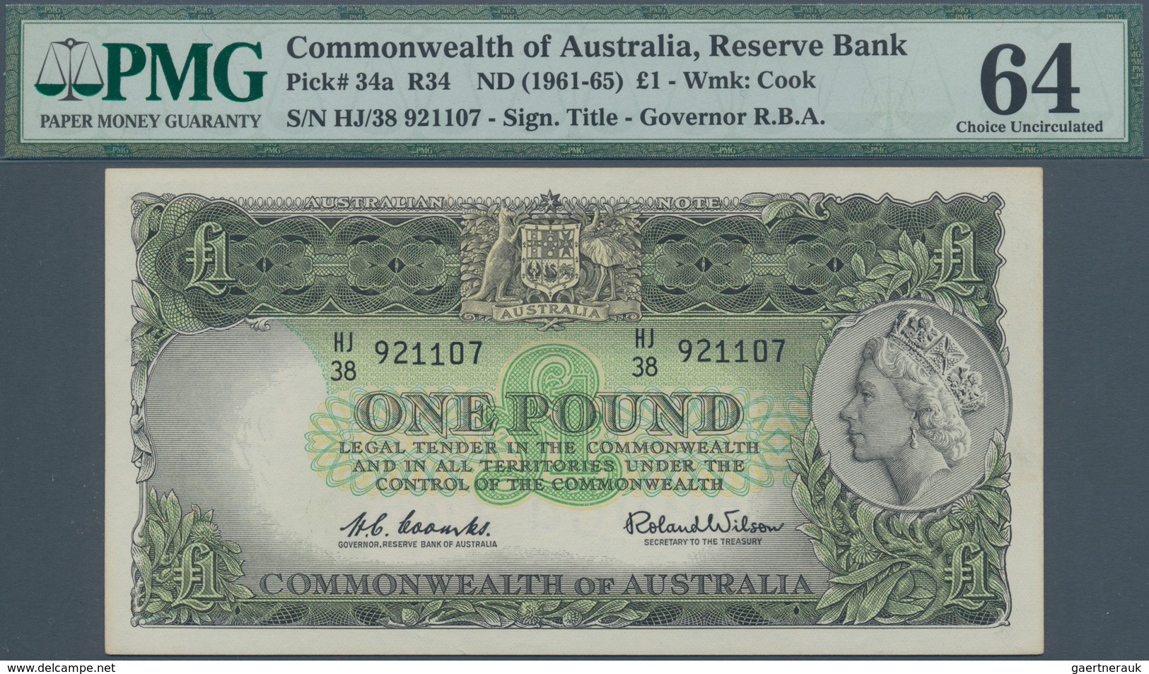 Australia / Australien: 1 Pound ND(1961-65) P. 34a, Condition: PMG Graded 64 Choice UNC. - Autres & Non Classés