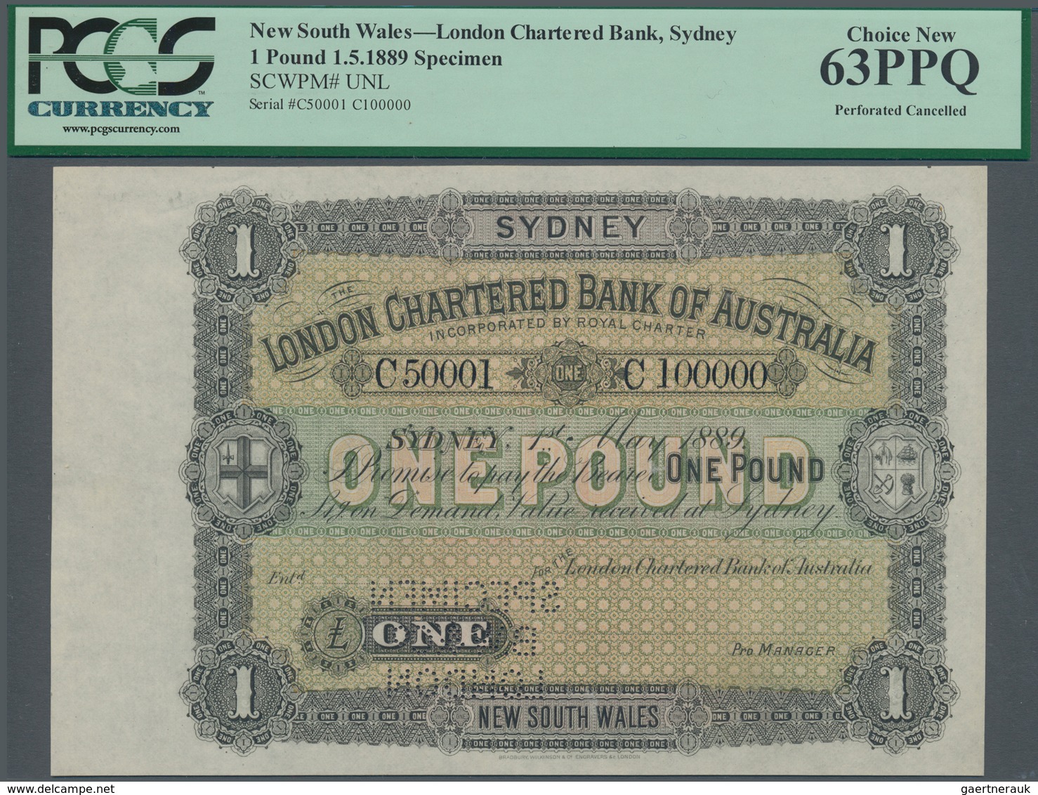 Australia / Australien: London Chartered Bank Of Australia 1 Pound 1889 Specimen P. NL, With Specime - Other & Unclassified