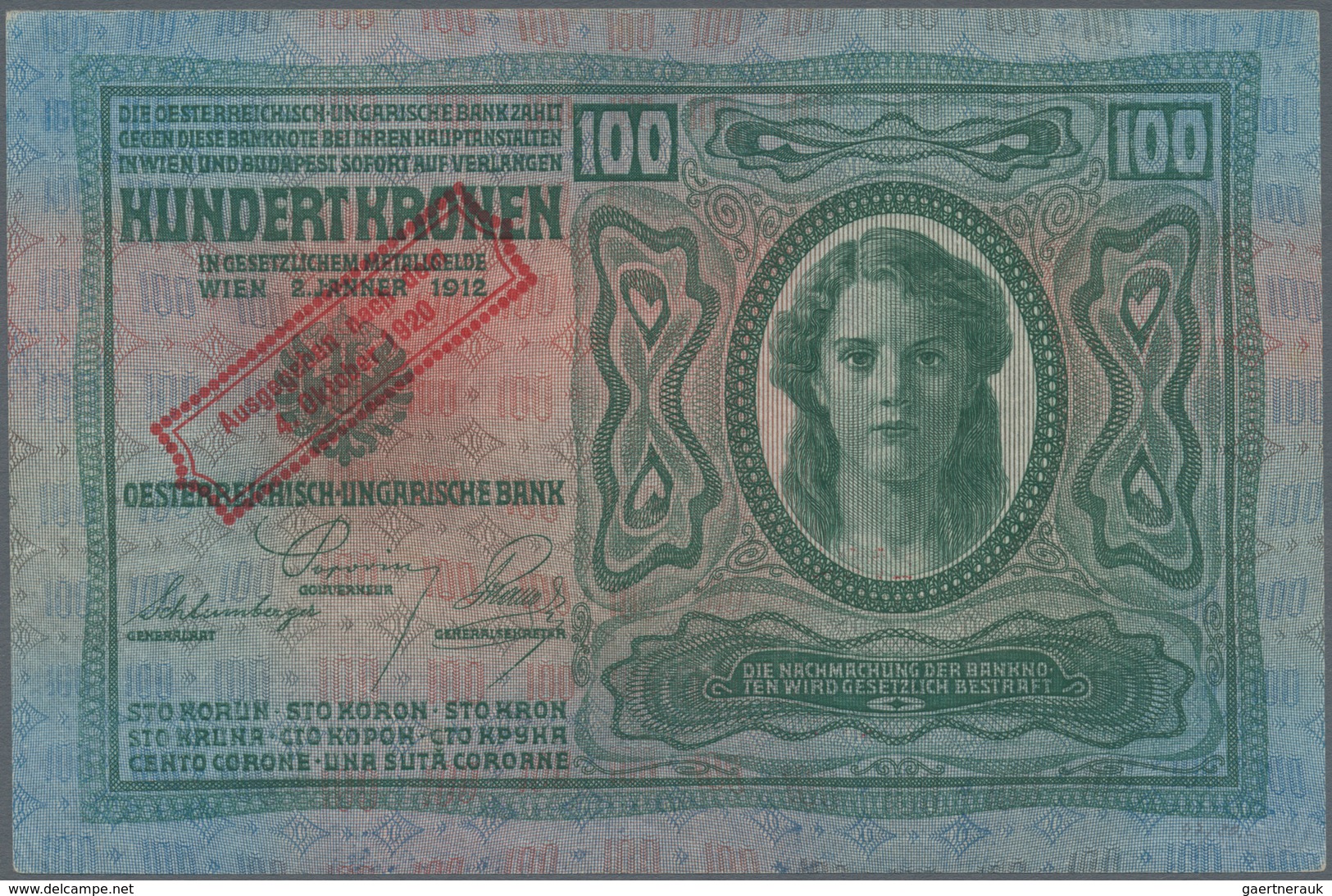 Austria / Österreich: 100 Kronen 1912 P. 47 Stamped On 100 Kronen 1912, Light Handling In Paper, Ori - Austria