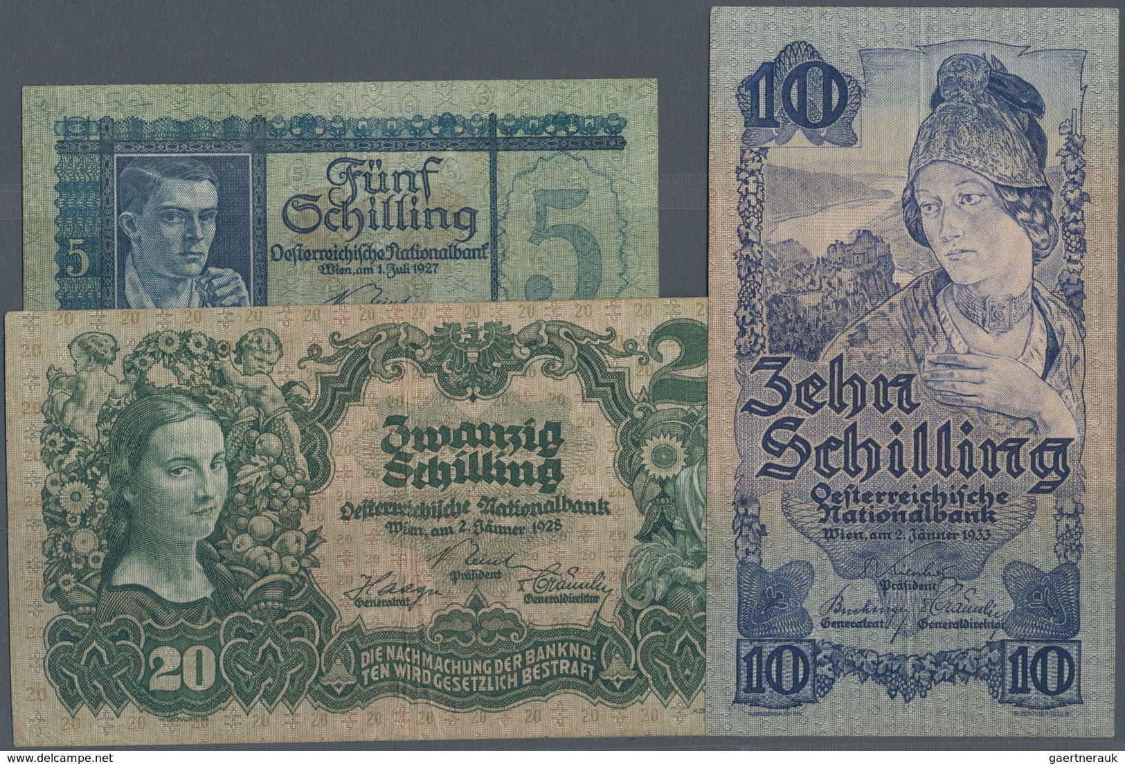 Austria / Österreich: Set Of 3 Notes Containing 5 Schilling 1927 P. 93 (F+), 20 Schilling 1928 P. 95 - Austria