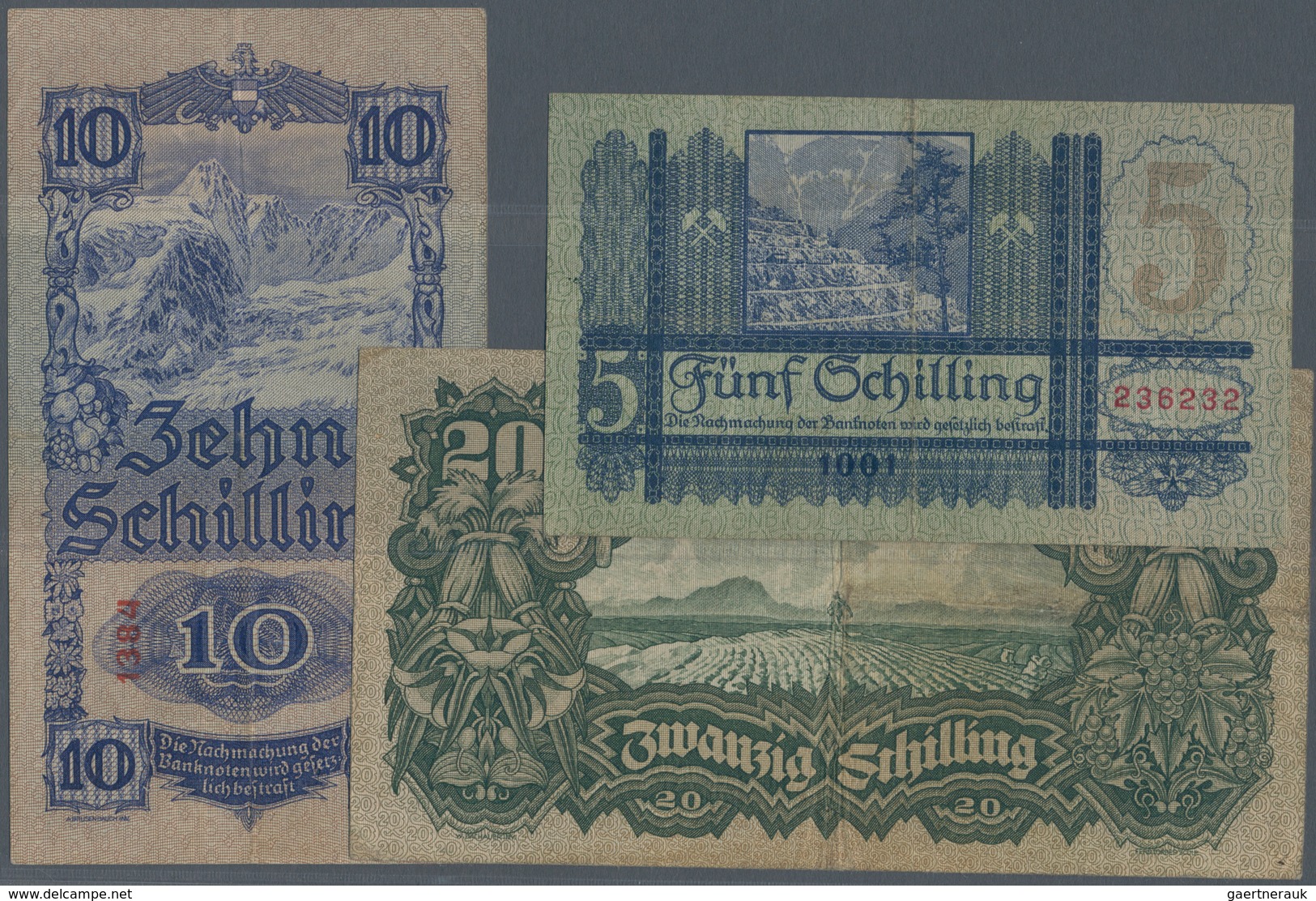 Austria / Österreich: Set Of 3 Notes Containing 5 Schilling 1927 P. 93 (F+), 20 Schilling 1928 P. 95 - Austria