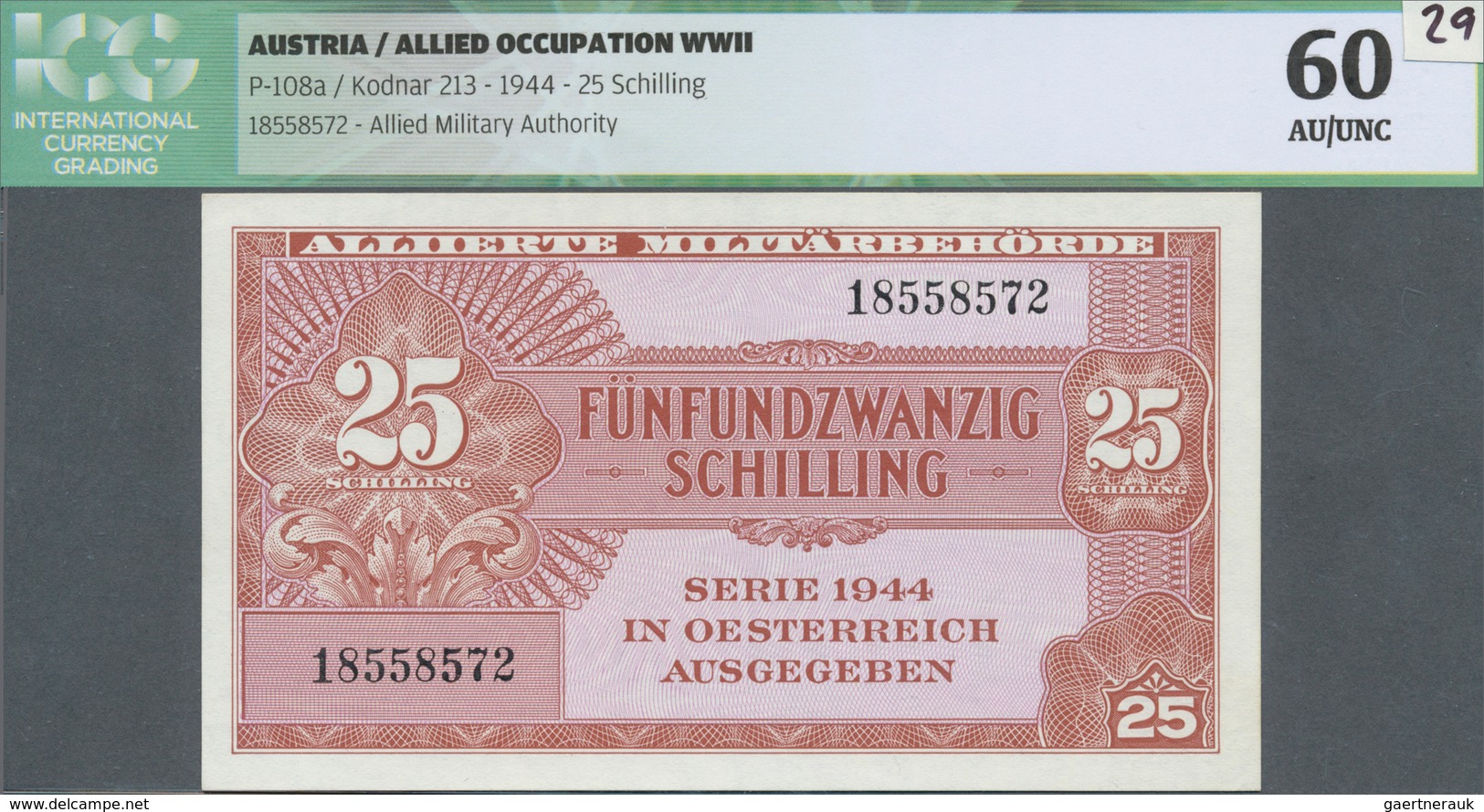 Austria / Österreich: 25 Schilling 1944 P. 108a, Allied Occupation WWII, Crisp Paper And Original Co - Austria