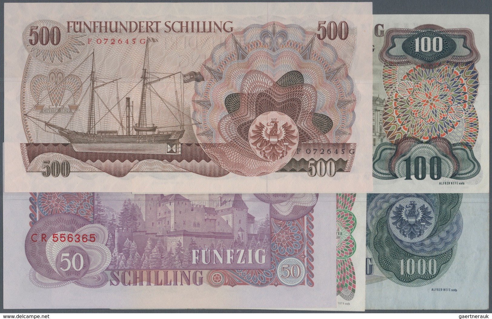 Austria / Österreich: Set Of 5 Notes Containing 20 Schilling 1956 P. 136 (VF+ To XF-), 50 Schilling - Austria