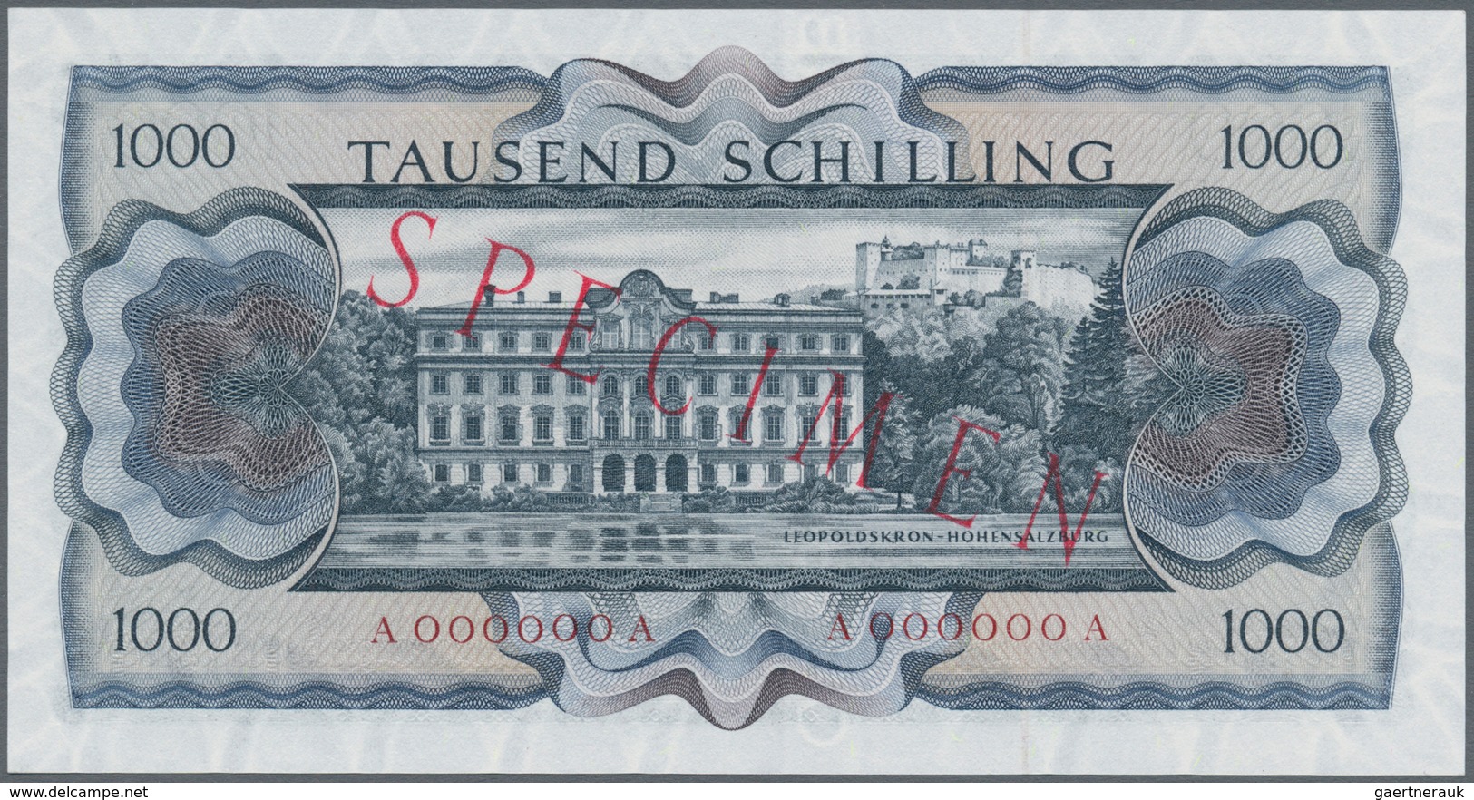 Austria / Österreich: 1000 Schilling 1966 Specimen P. 147s, Portrait "Bertha V. Suttner", With "Must - Austria