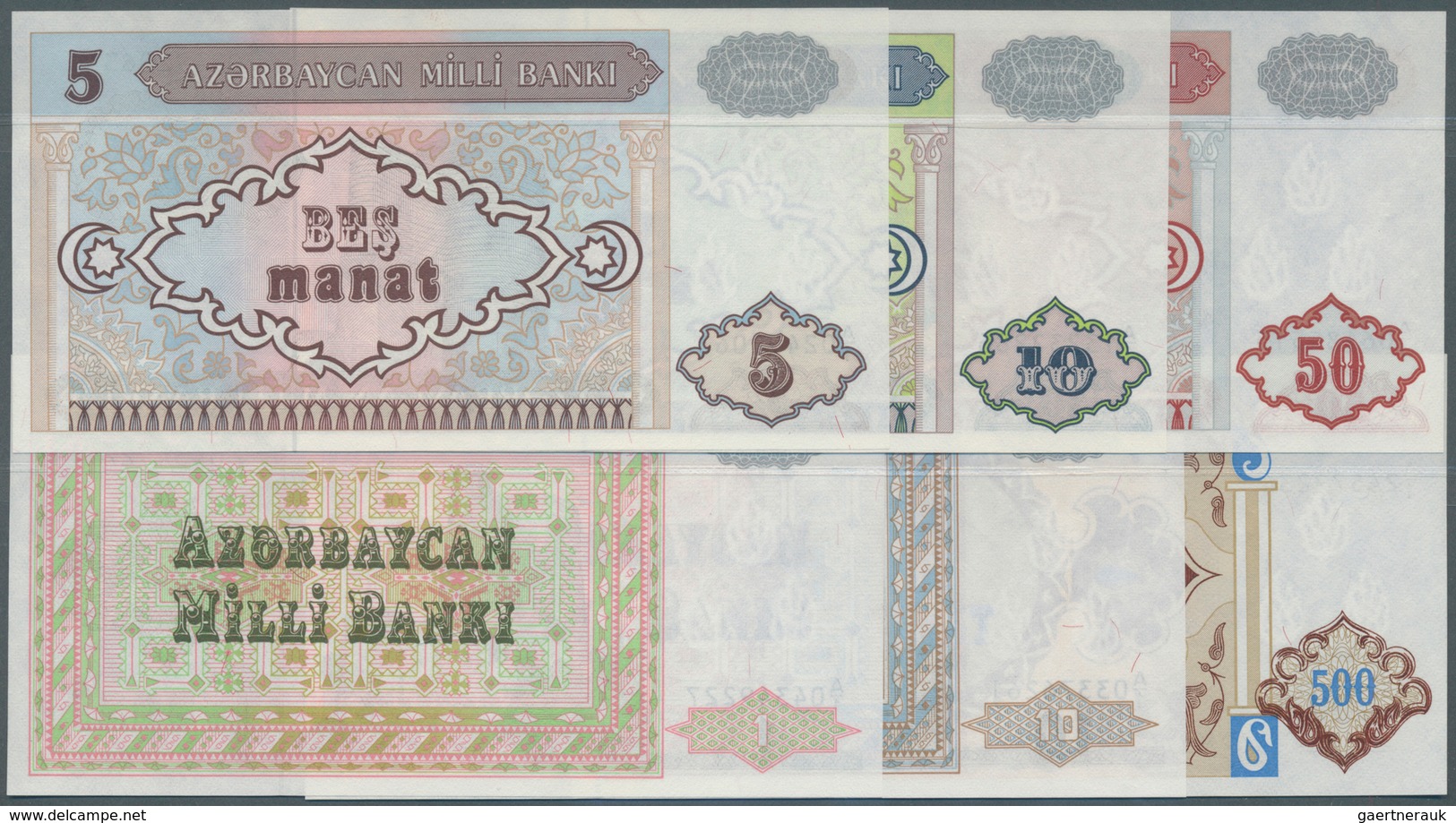 Azerbaijan / Aserbaidschan: Set Of 6 Notes Containing 1, 10, 5, 10, 50, 500 Manat P. 11, 12, 15-17, - Arzerbaiyán