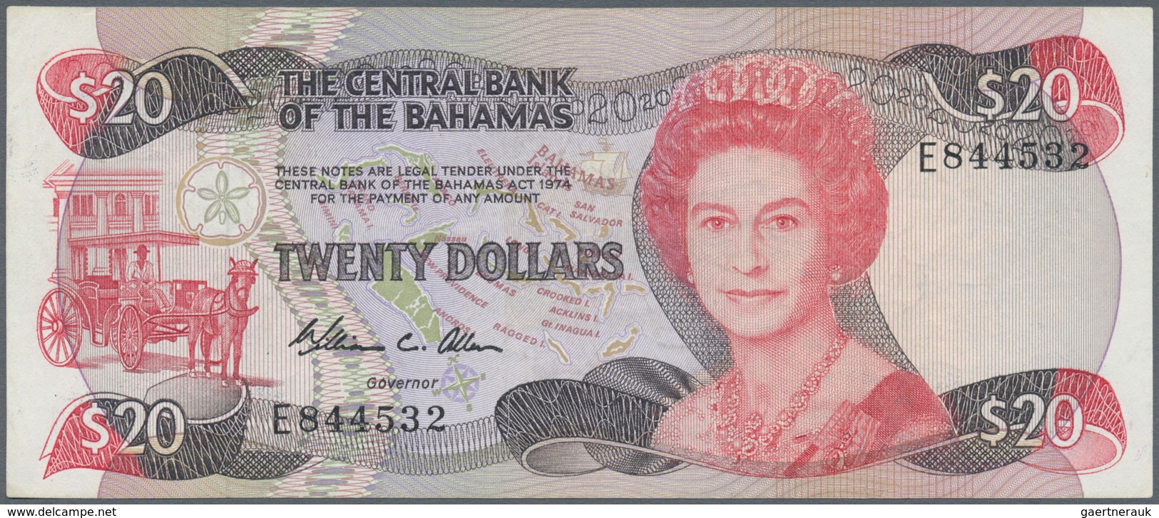 Bahamas: 20 Dollars 1974 P. 47a, Pressed, Still Nice Colors, Condition: VF, Optically Appears Better - Bahamas