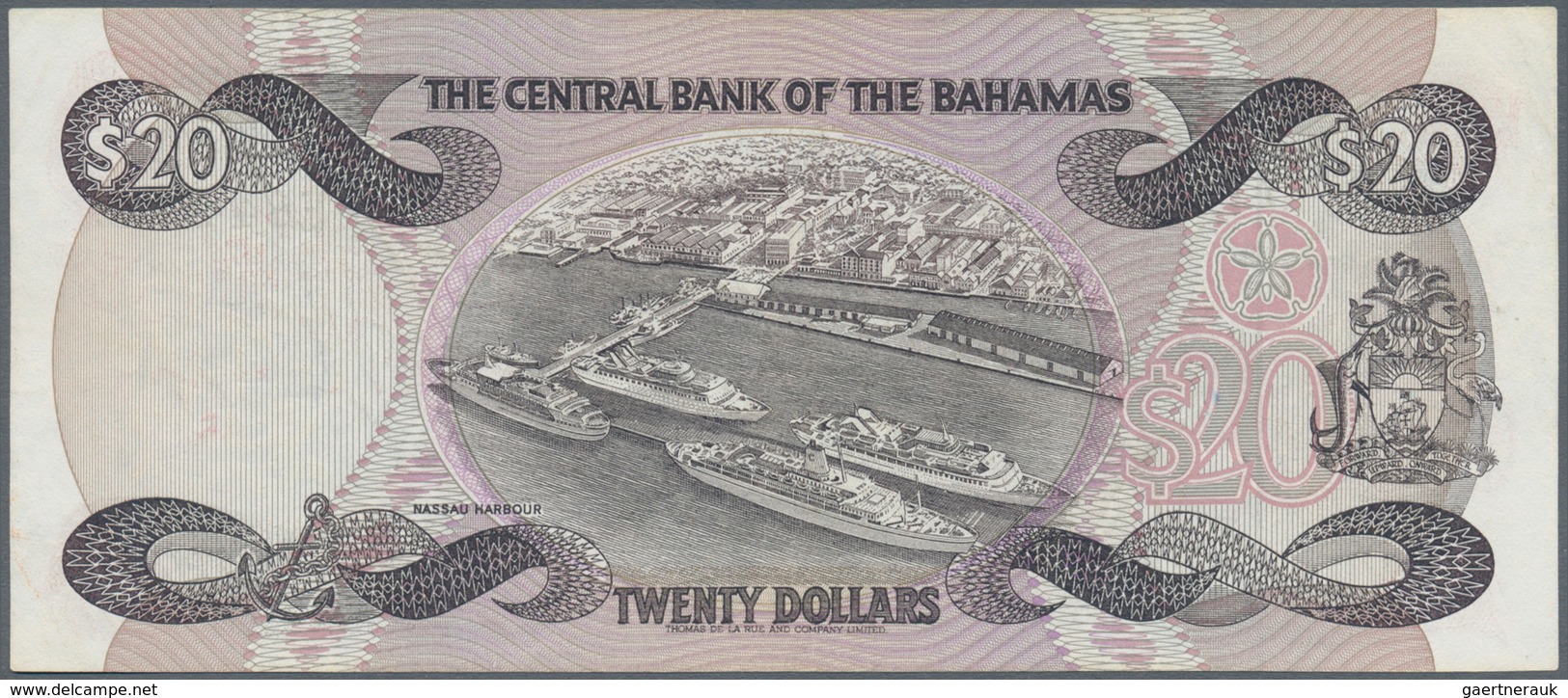 Bahamas: 20 Dollars 1974 P. 47a, Pressed, Still Nice Colors, Condition: VF, Optically Appears Better - Bahamas