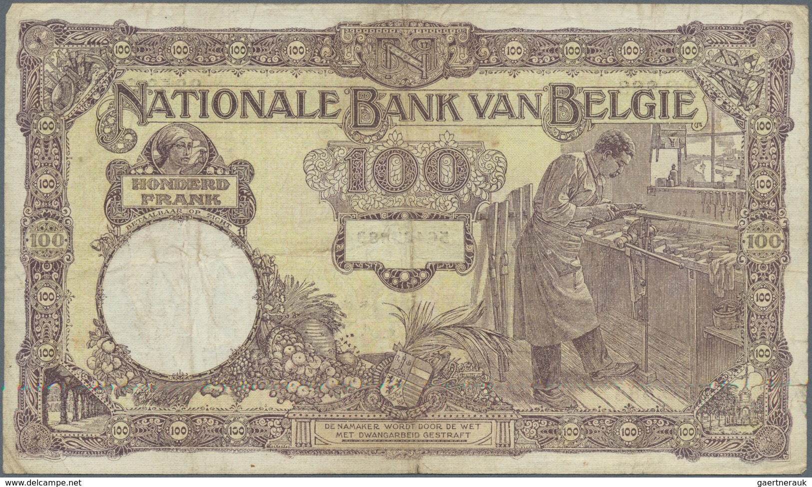 Belgium / Belgien: set with 4 Banknotes 100 Francs 1924 and 1927, P.95 in almost well worn condition