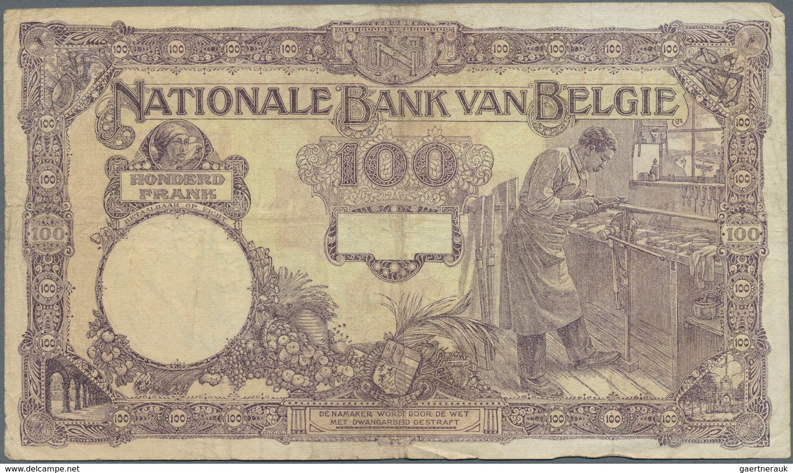 Belgium / Belgien: set with 4 Banknotes 100 Francs 1924 and 1927, P.95 in almost well worn condition