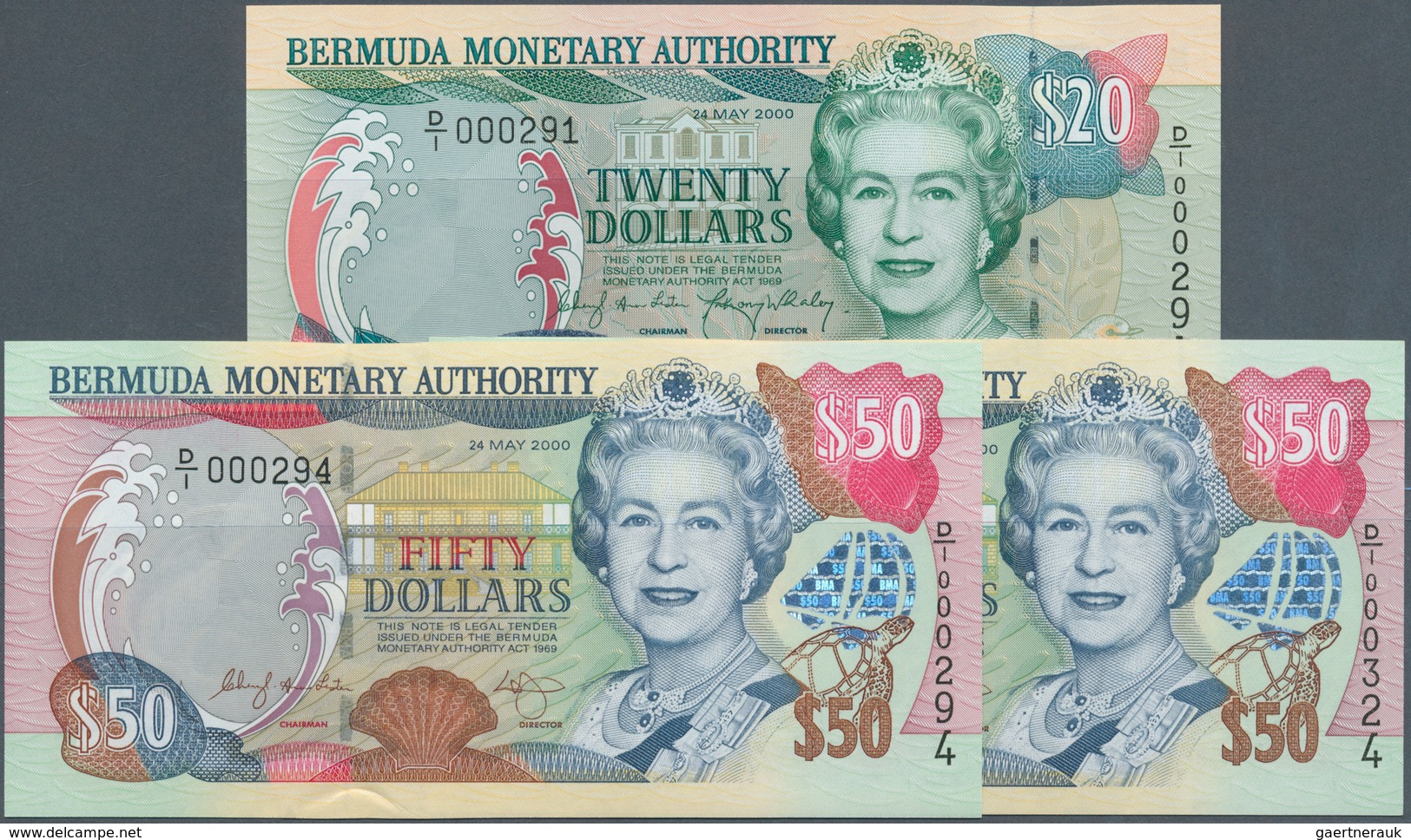 Bermuda: Set Of 3 Notes Containing 20 Dollars 2000 And 2x 50 Dollars 2000 P. 53, 54, All In Conditio - Bermude