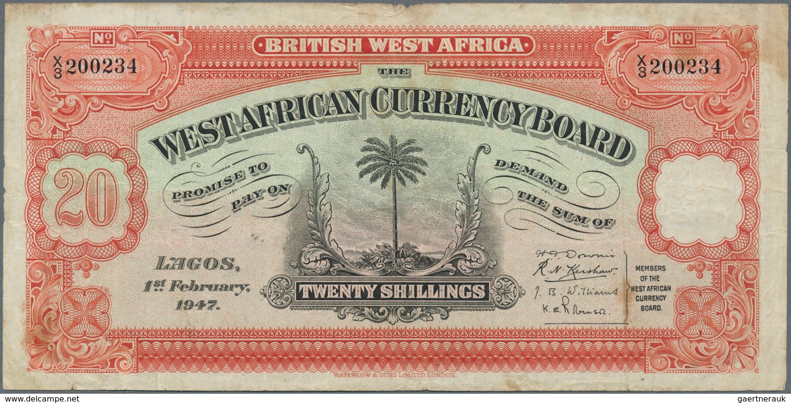 British West Africa: Set Of 2 Banknotes West African Currency Board Containing 20 Shillings 1947 P. - Altri – Africa