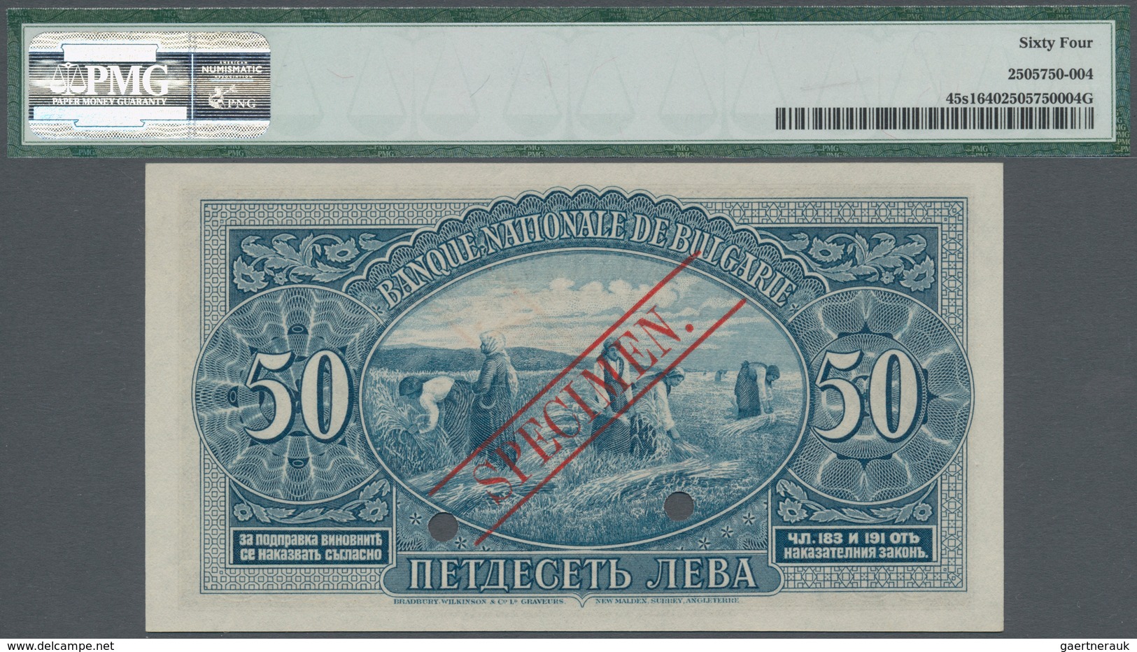 Bulgaria / Bulgarien: 50 Leva 1925 SPECIMEN, P.45s1, Printer BWC With Punch Hole Cancellation And Re - Bulgaria