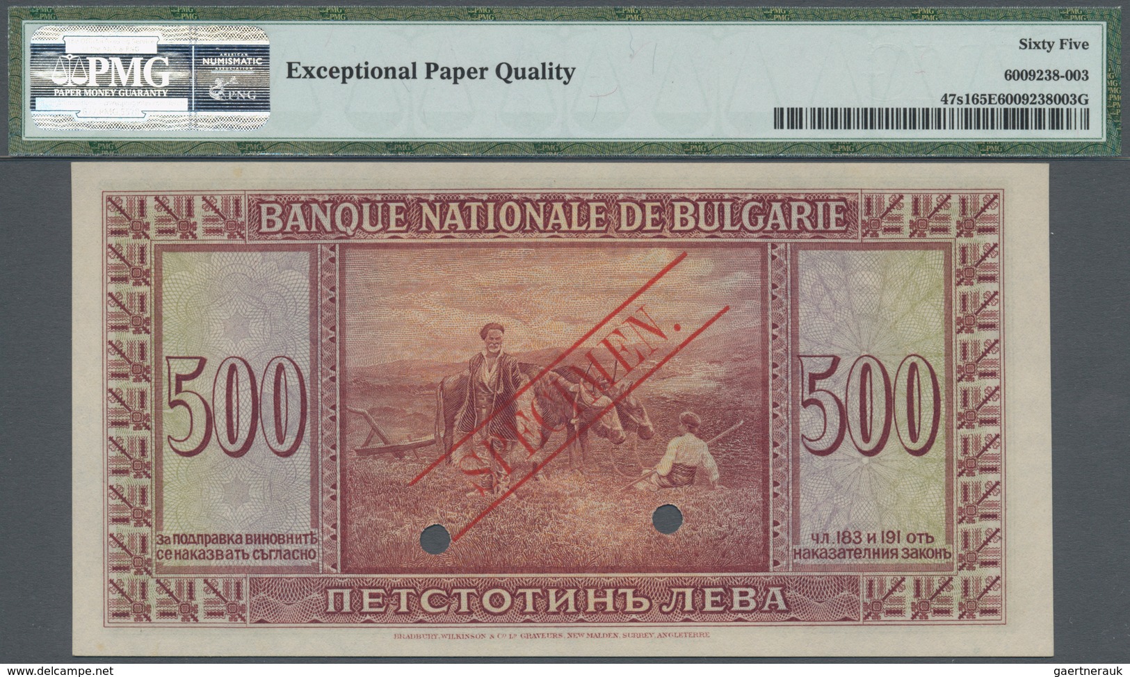 Bulgaria / Bulgarien: 500 Leva 1925 SPECIMEN, P.47s1, Printer BWC With Punch Hole Cancellation And R - Bulgaria