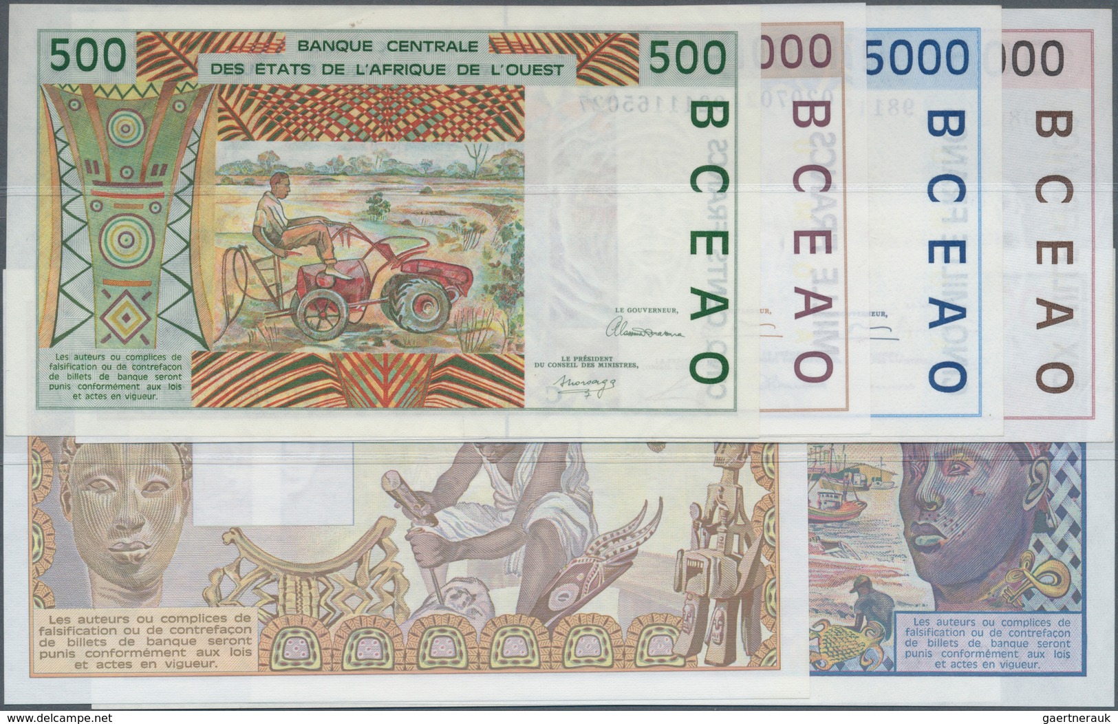 Burkina Faso: Set Of 7 Banknotes West African States Containing 1000 Francs 1980 Togo P. 807T (aUNC) - Burkina Faso