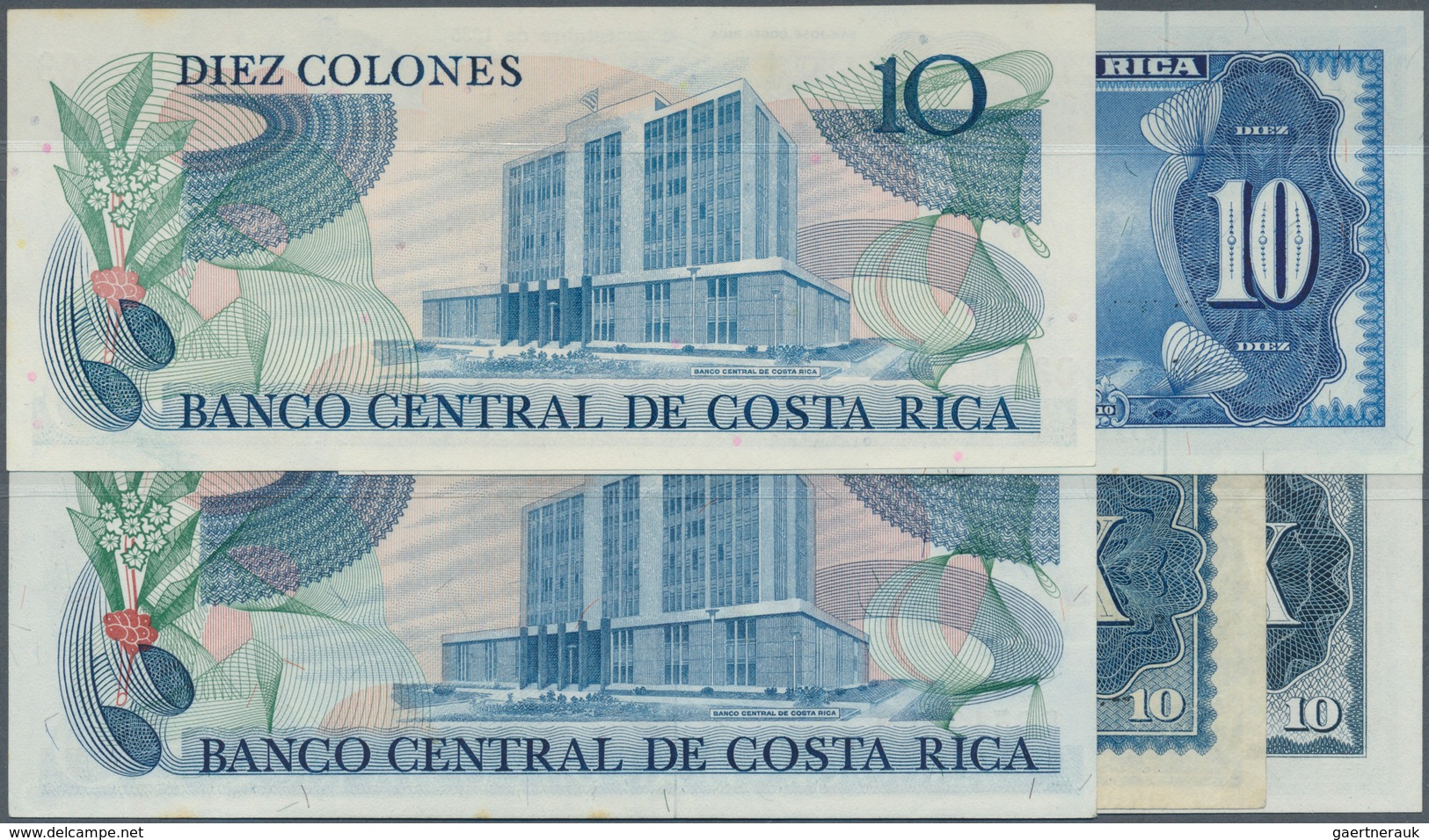 Costa Rica: Set Of 5 Banknotes Containing 2x 10 Colones 1967 P. 221c (XF+ To AUNC And VF), 10 Colone - Costa Rica