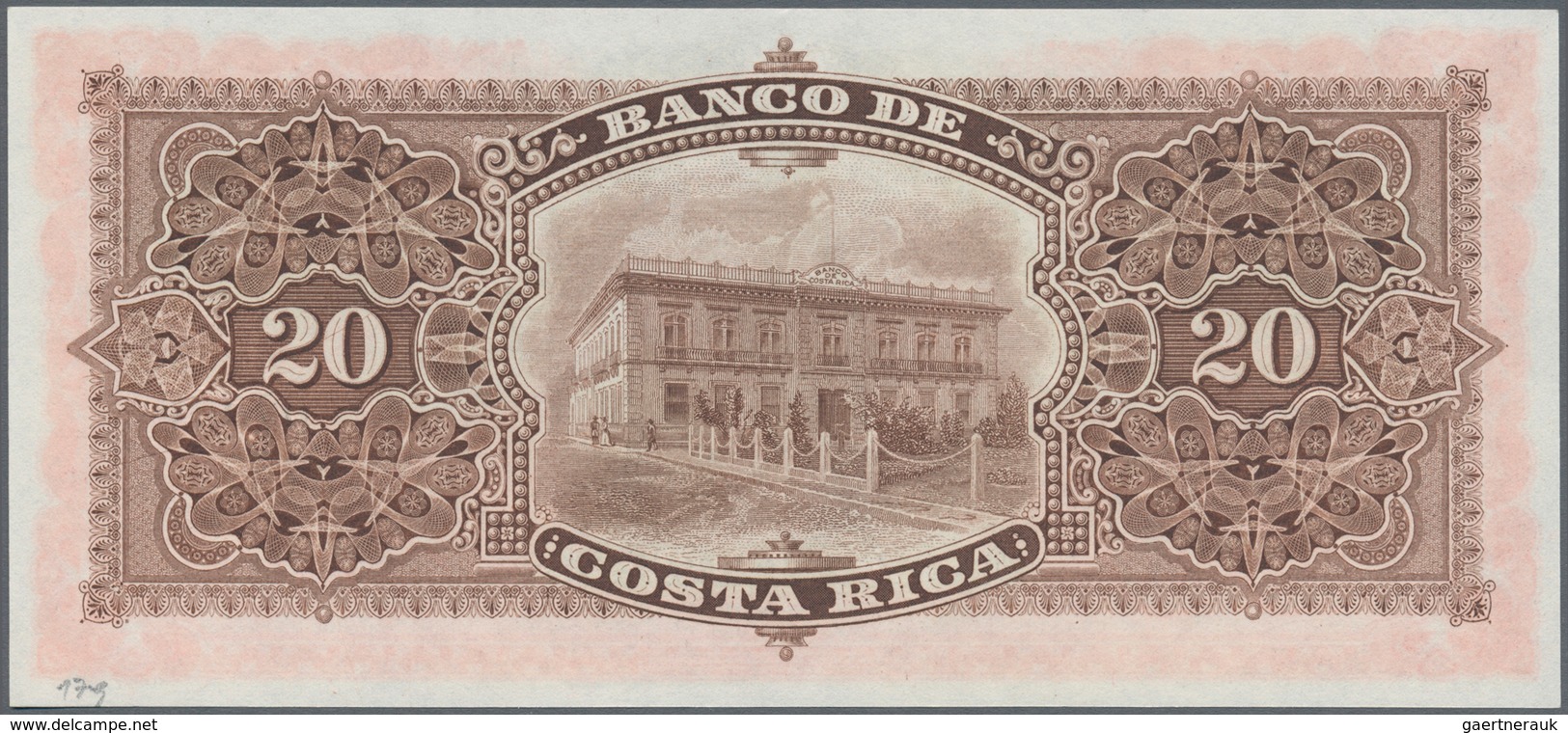 Costa Rica: 20 Colones 1906 P. S179, Remainder Without Signatures, In Crisp Original Condition: UNC. - Costa Rica