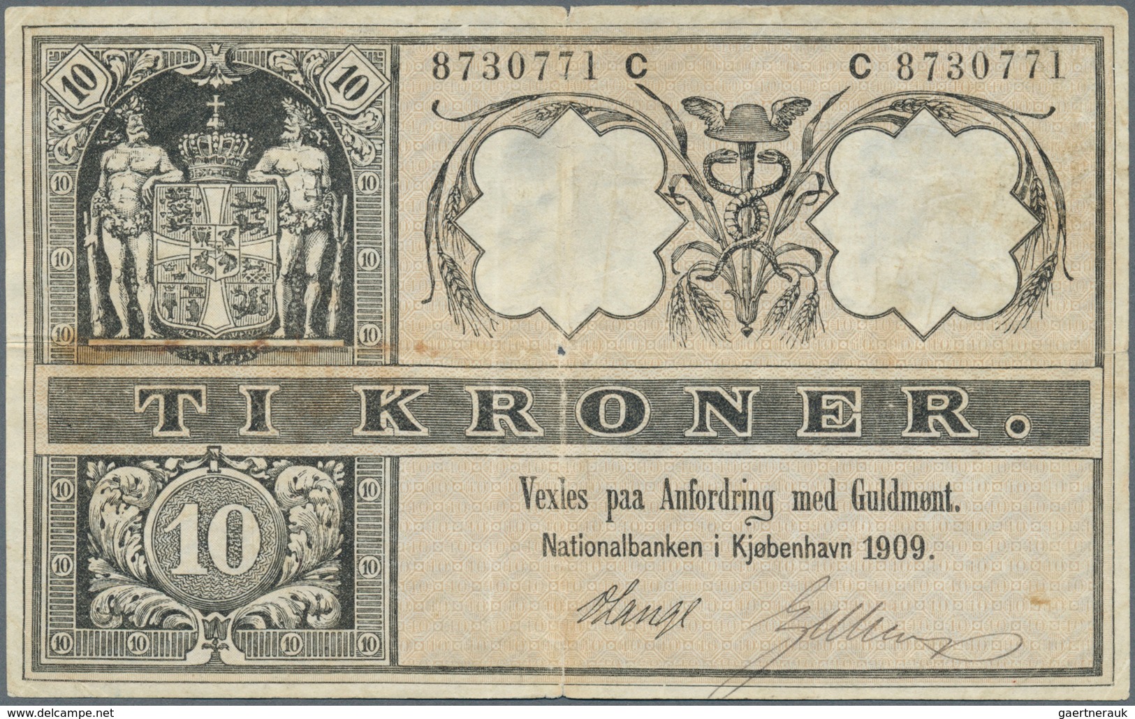 Denmark  / Dänemark: Very Early Issue Of The 10 Kroner, Dated 1909, Series C, P.7g, Still Nice Condi - Danemark