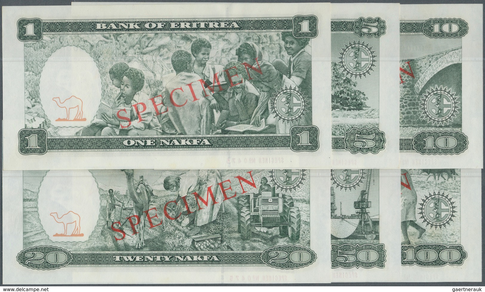 Eritrea: Set Of 6 SPECIMEN Banknotes Eritrea From 1 To 100 Nakfa 1997 P. 1s To 6s, All With Zero Ser - Eritrea