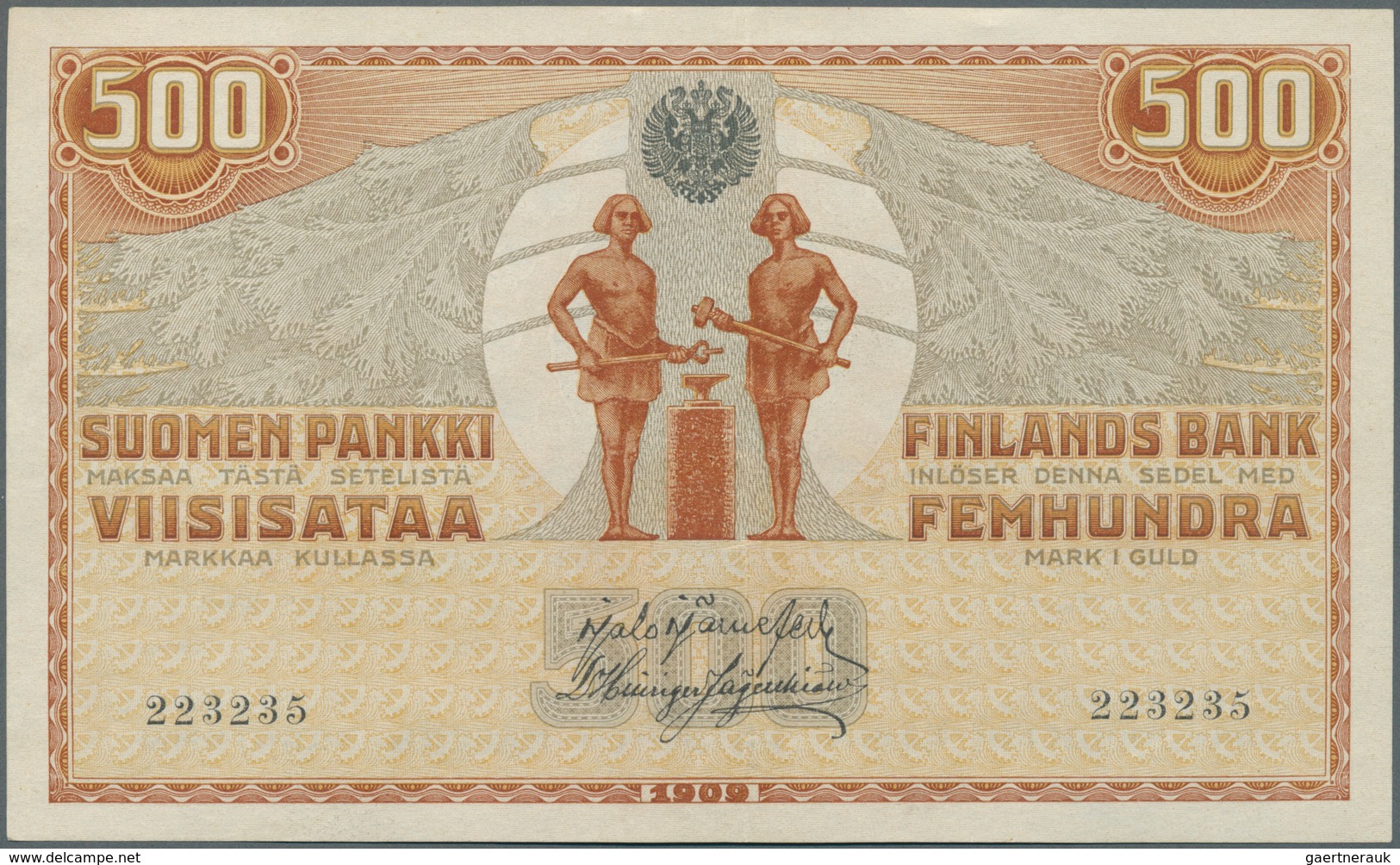 Finland / Finnland: 500 Markkaa 1909 P. 23, Light Center Fold, Otherwise Perfect, Condition: XF+ To - Finlandia